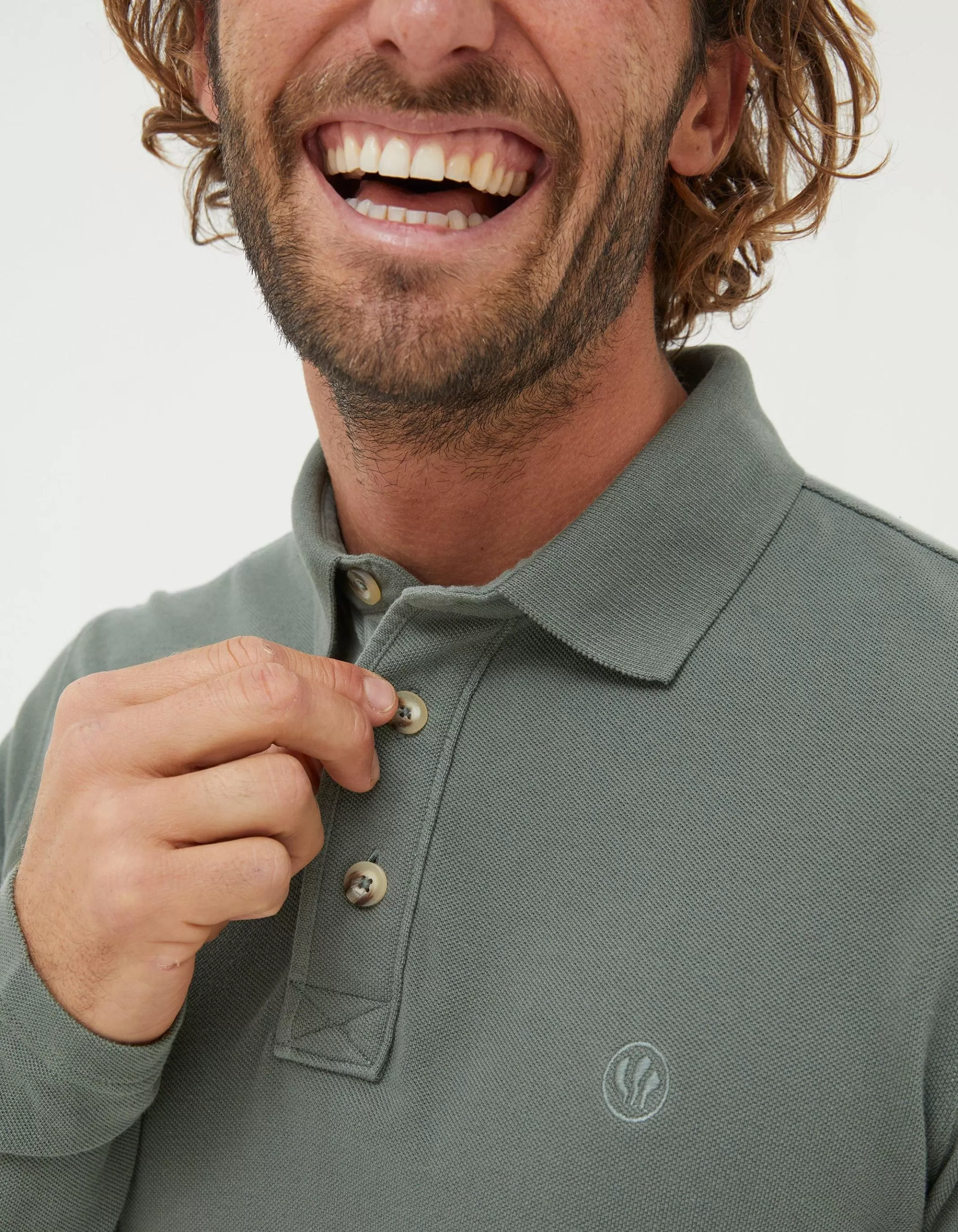 Best FatFace Long Sleeve Organic Cotton Pique Polo Green Haze