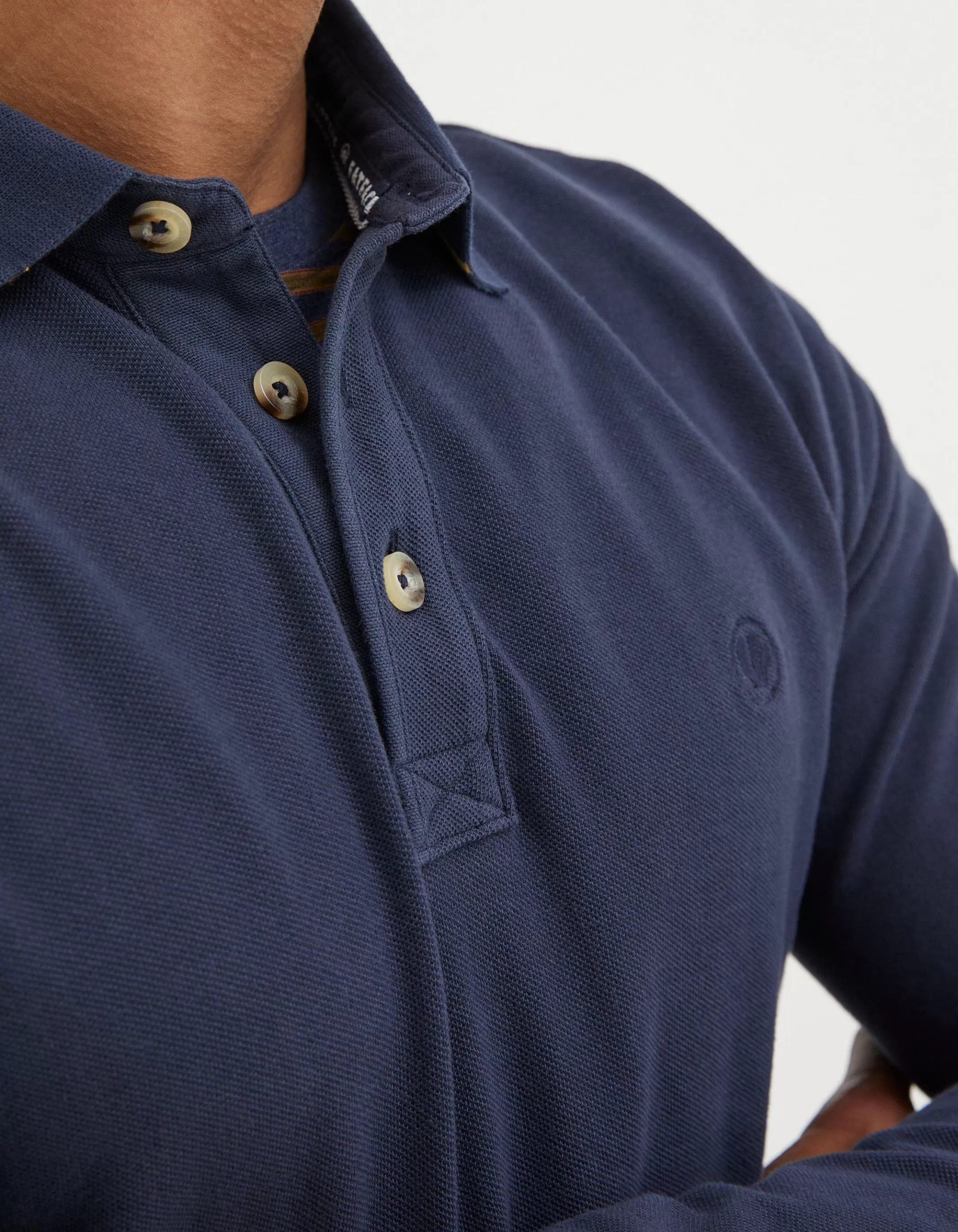 Online FatFace Long Sleeve Organic Pique Polo Navy