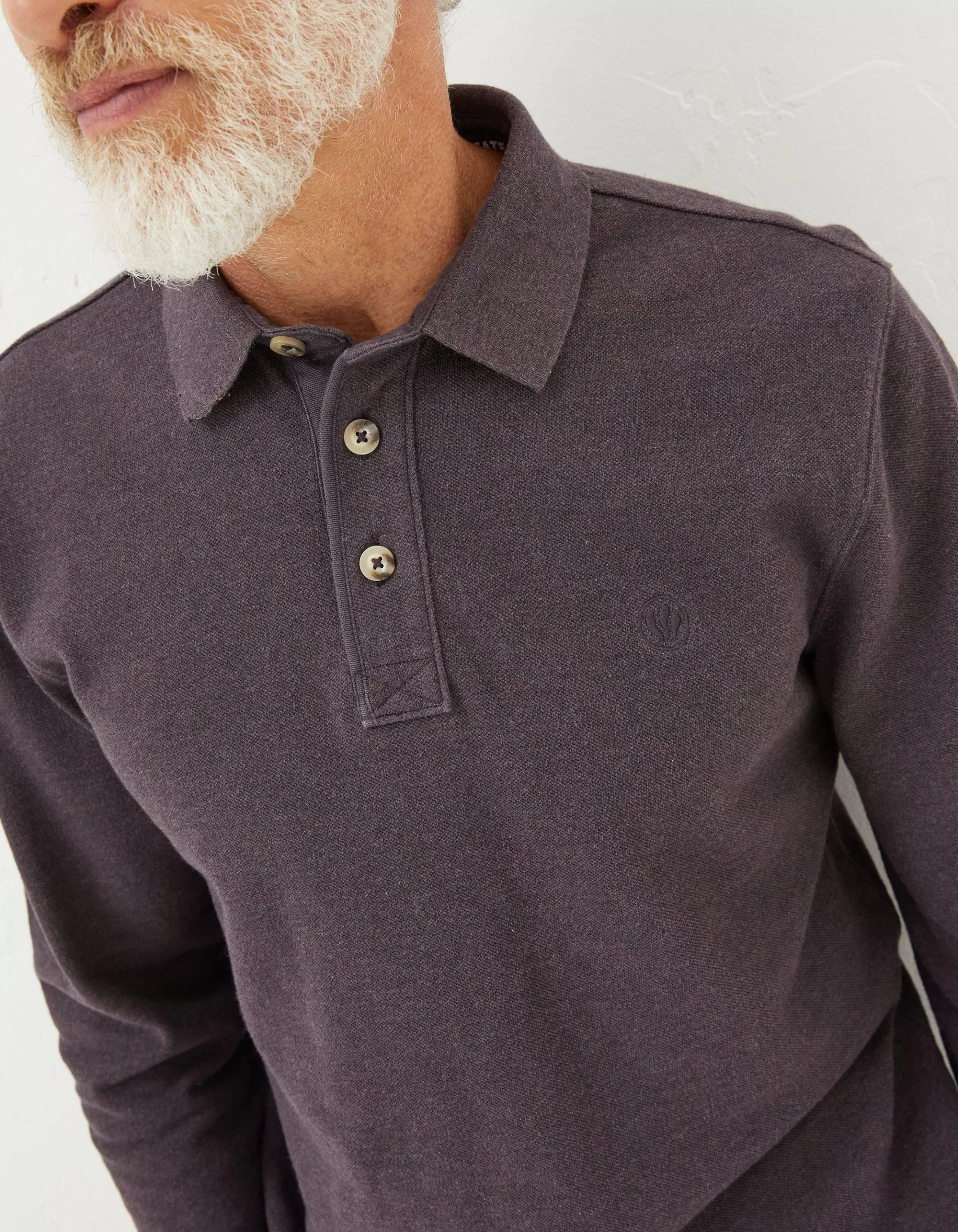 Online FatFace Long Sleeve Organic Pique Polo Plum