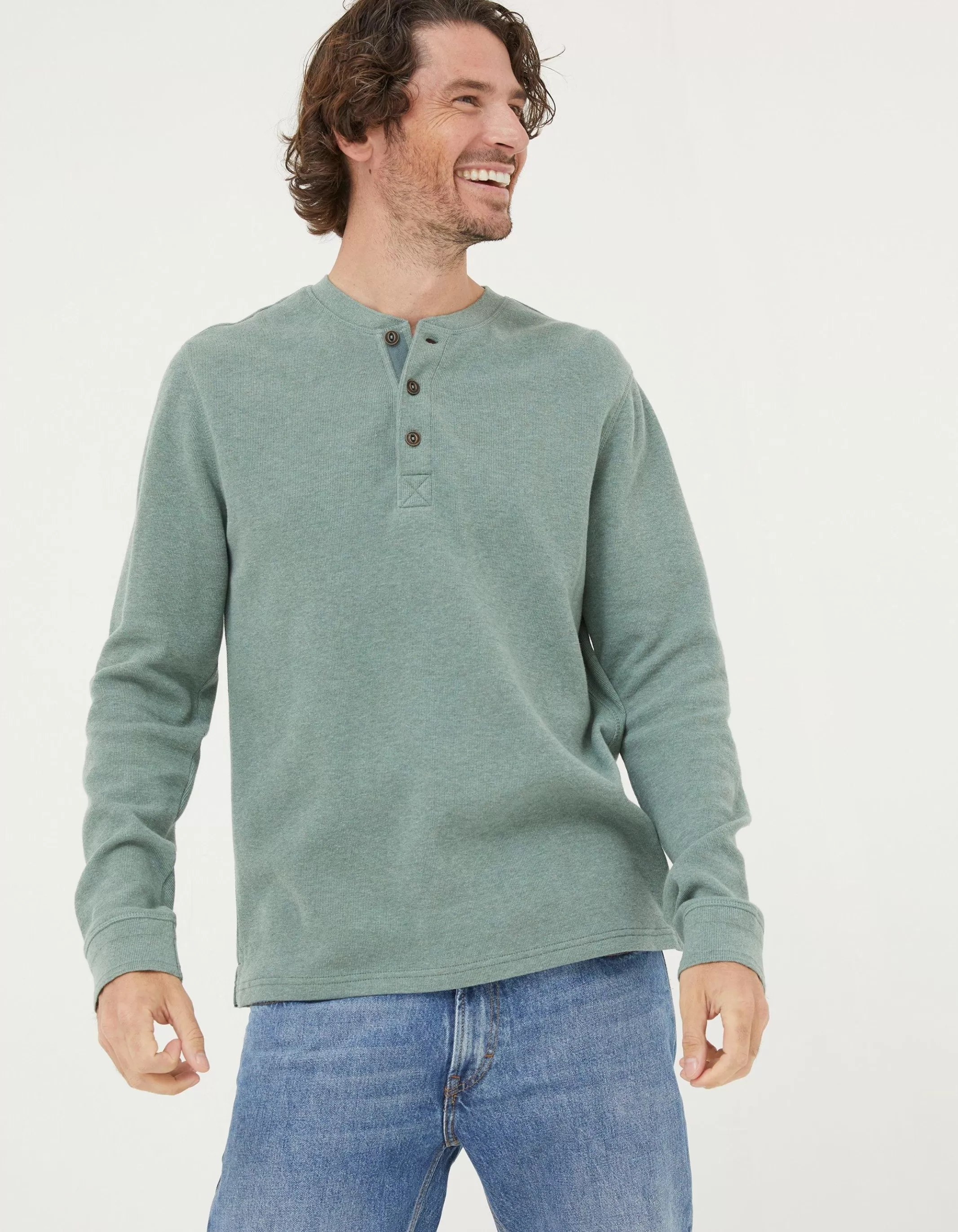 Best FatFace Long Sleeve Ribbed Henley Light Green