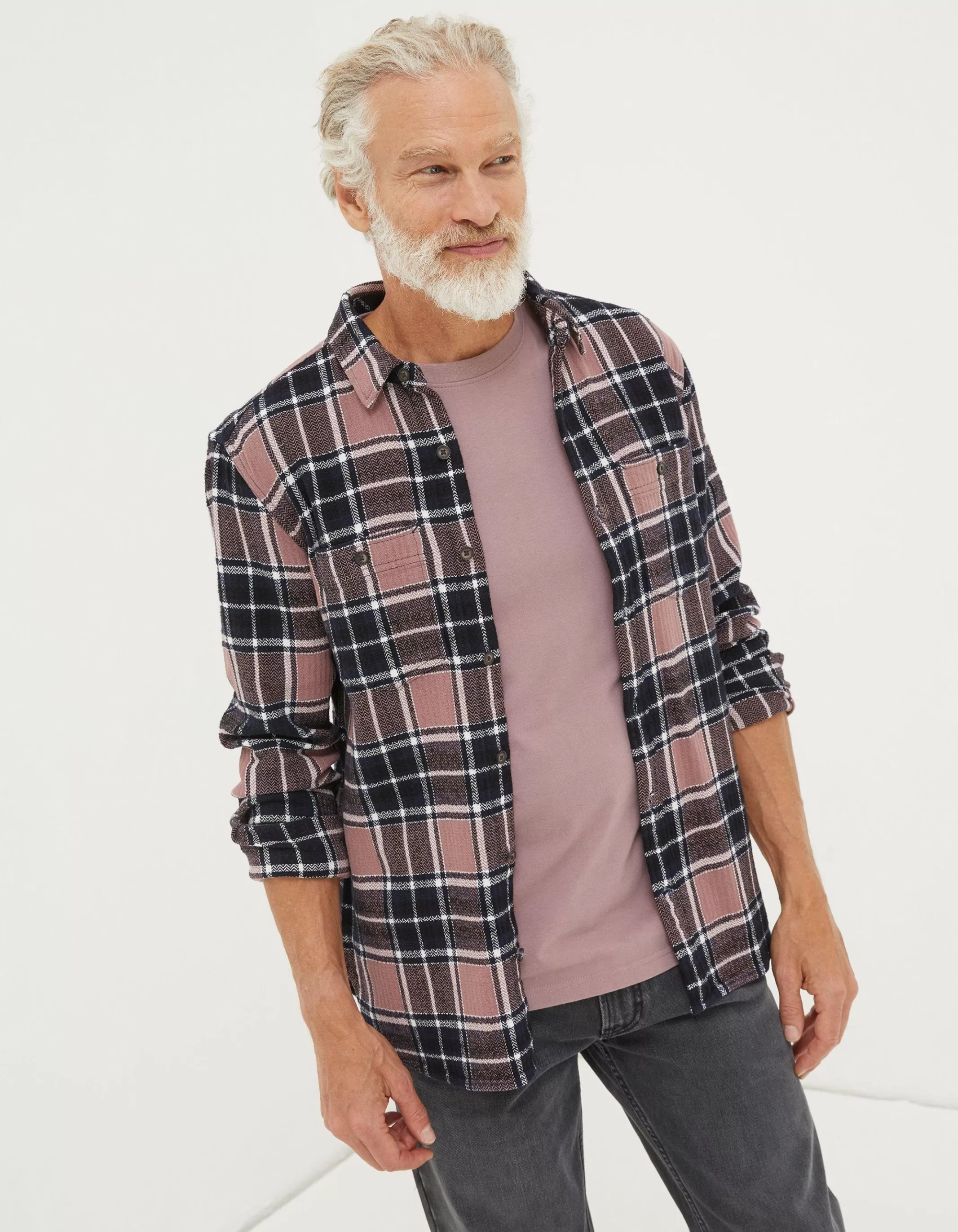 Outlet FatFace Long Sleeve Ripley Check Shirt Washed Purple