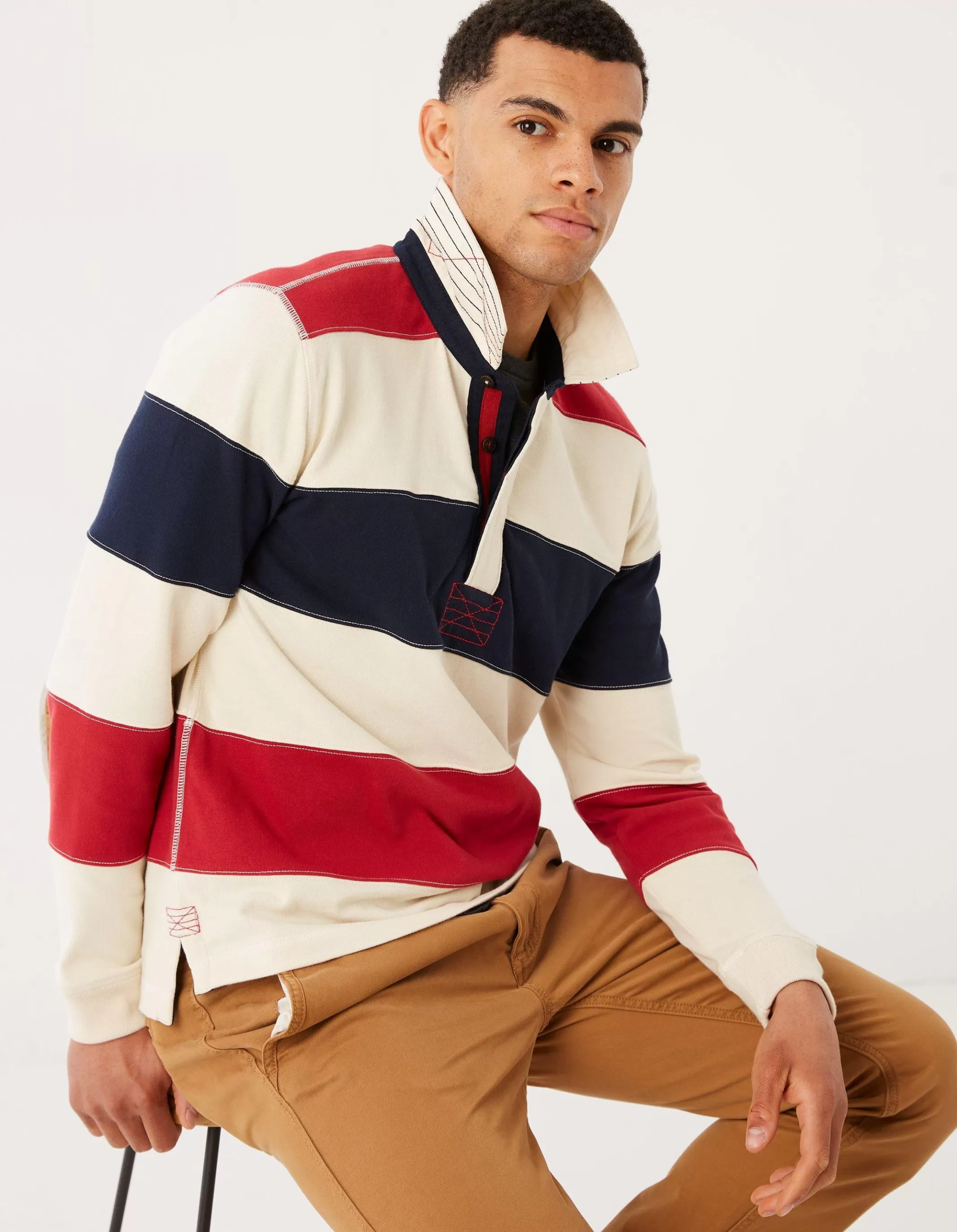 Best FatFace Long Sleeve Stripe Rugby Sweat Ecru