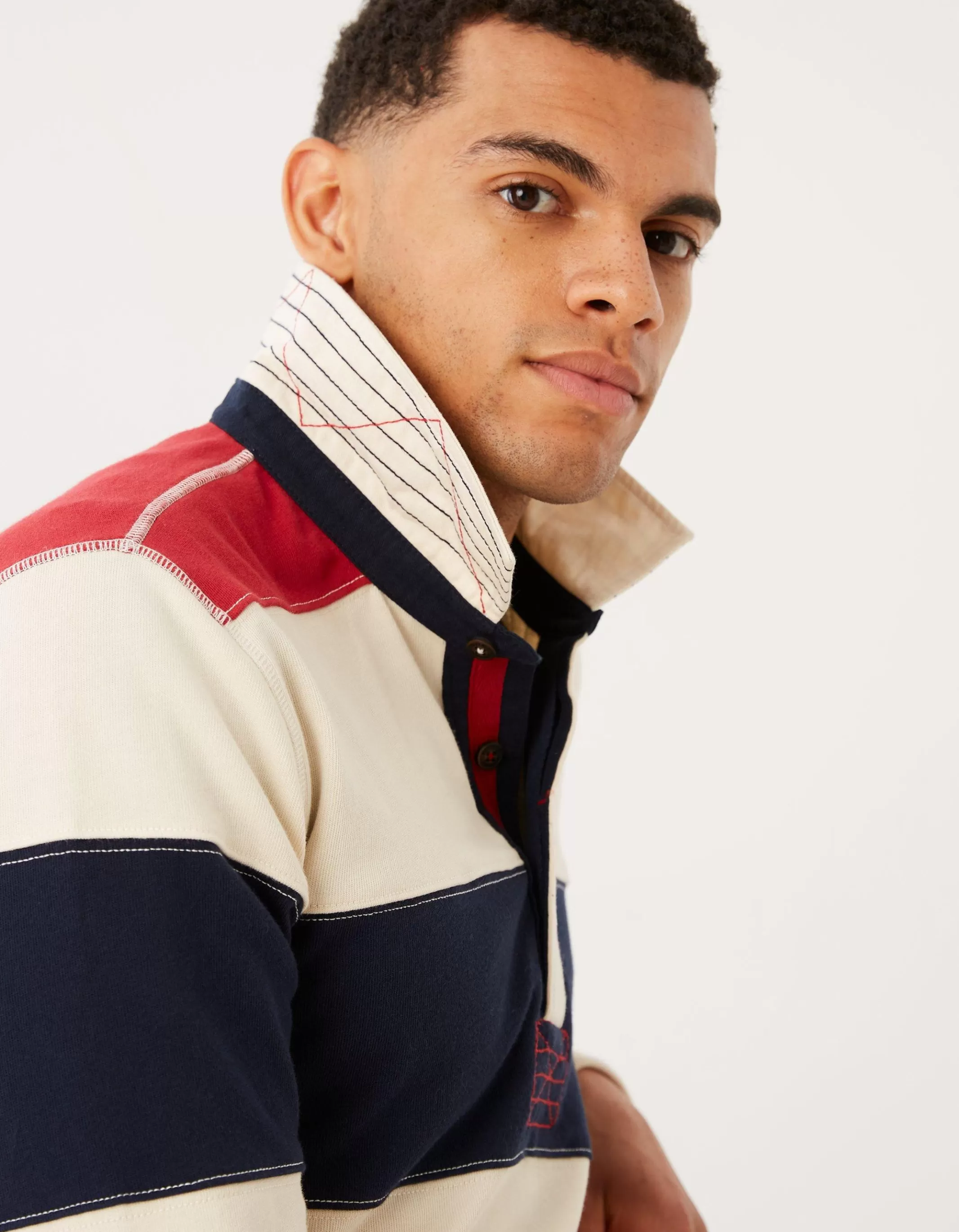 Best FatFace Long Sleeve Stripe Rugby Sweat Ecru