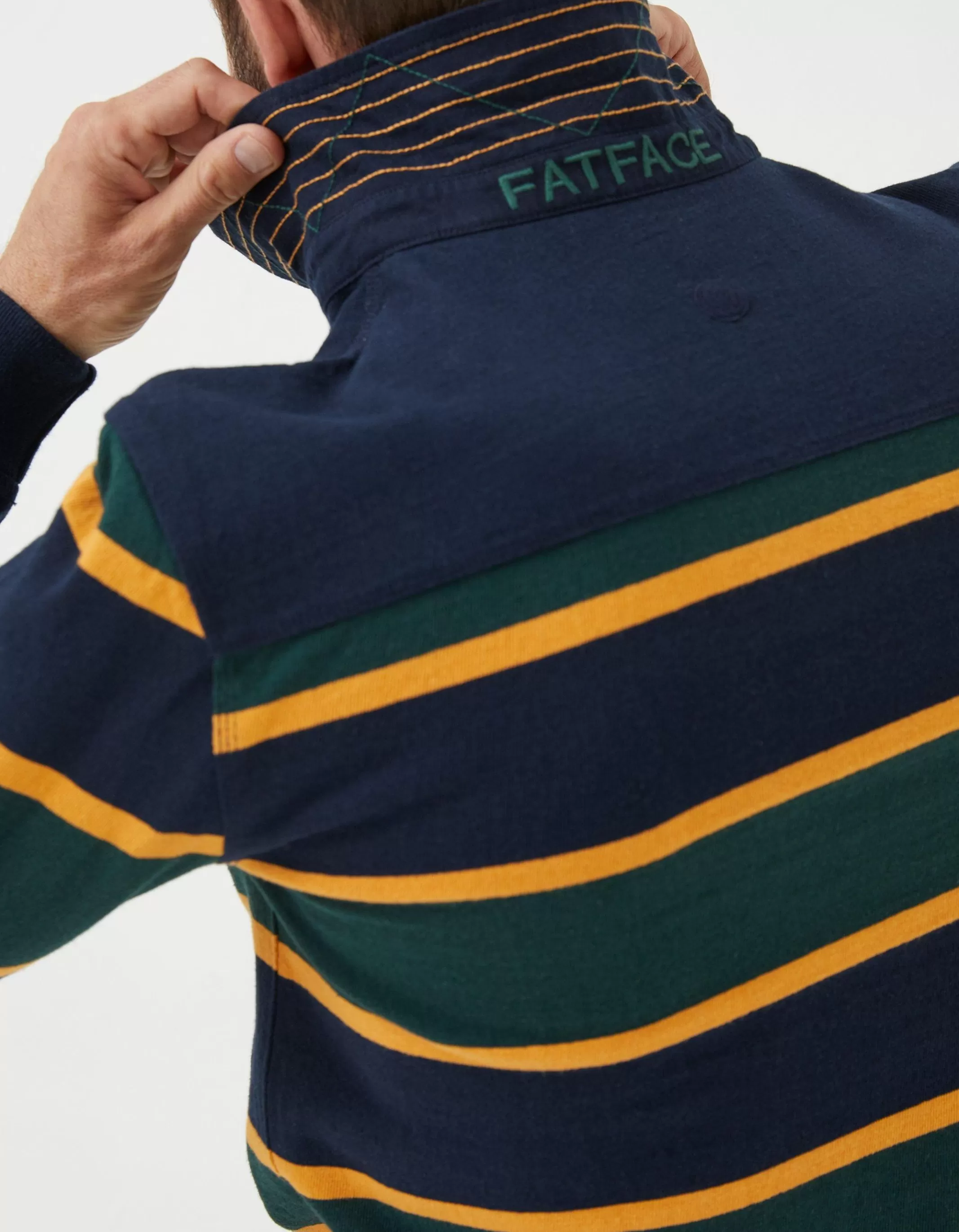 Cheap FatFace Long Sleeve Stripe Rugby Sweatshirt Jade Green