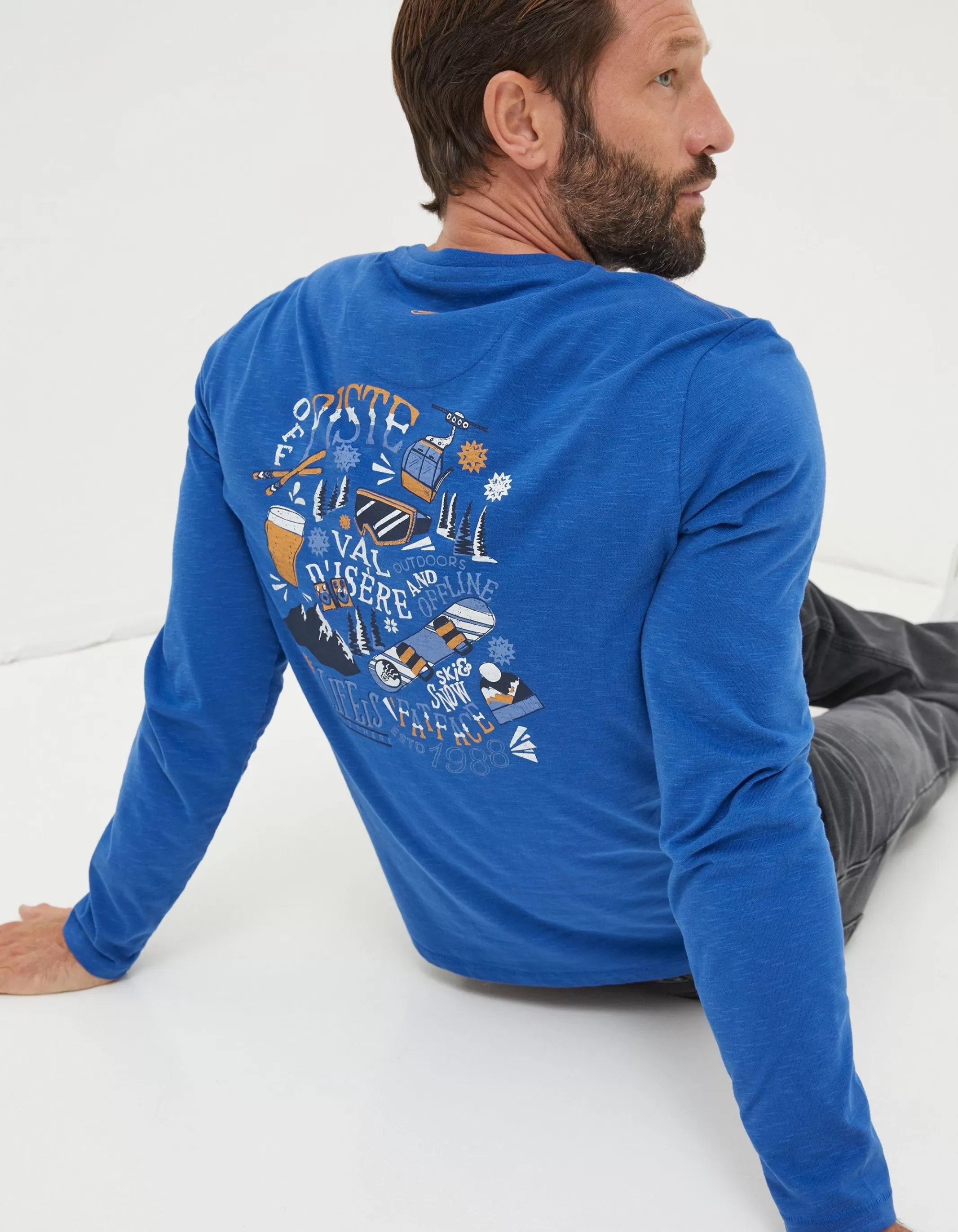 Online FatFace Long Sleeve Val D'Isere T-Shirt Blue