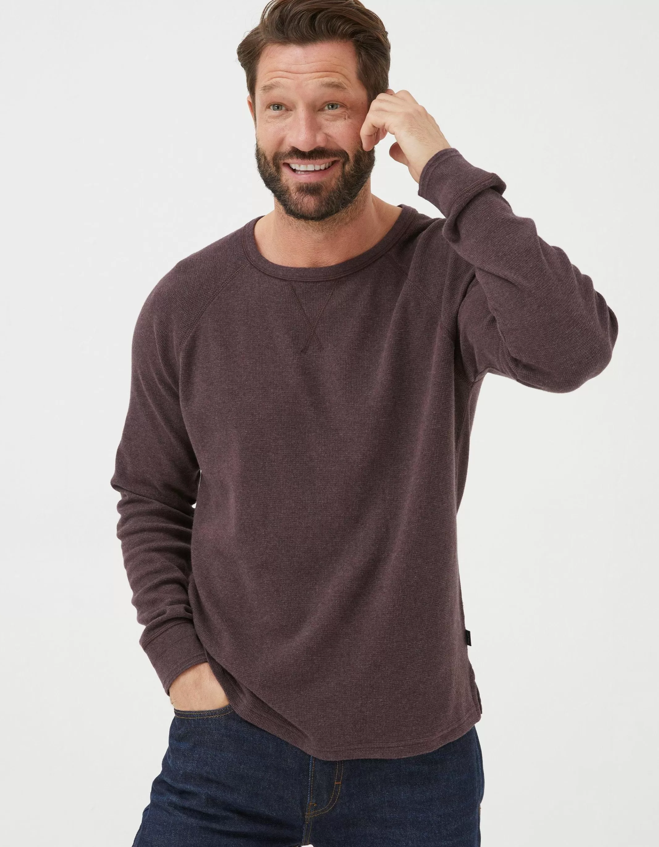 Store FatFace Long Sleeve Waffle Crew Plum