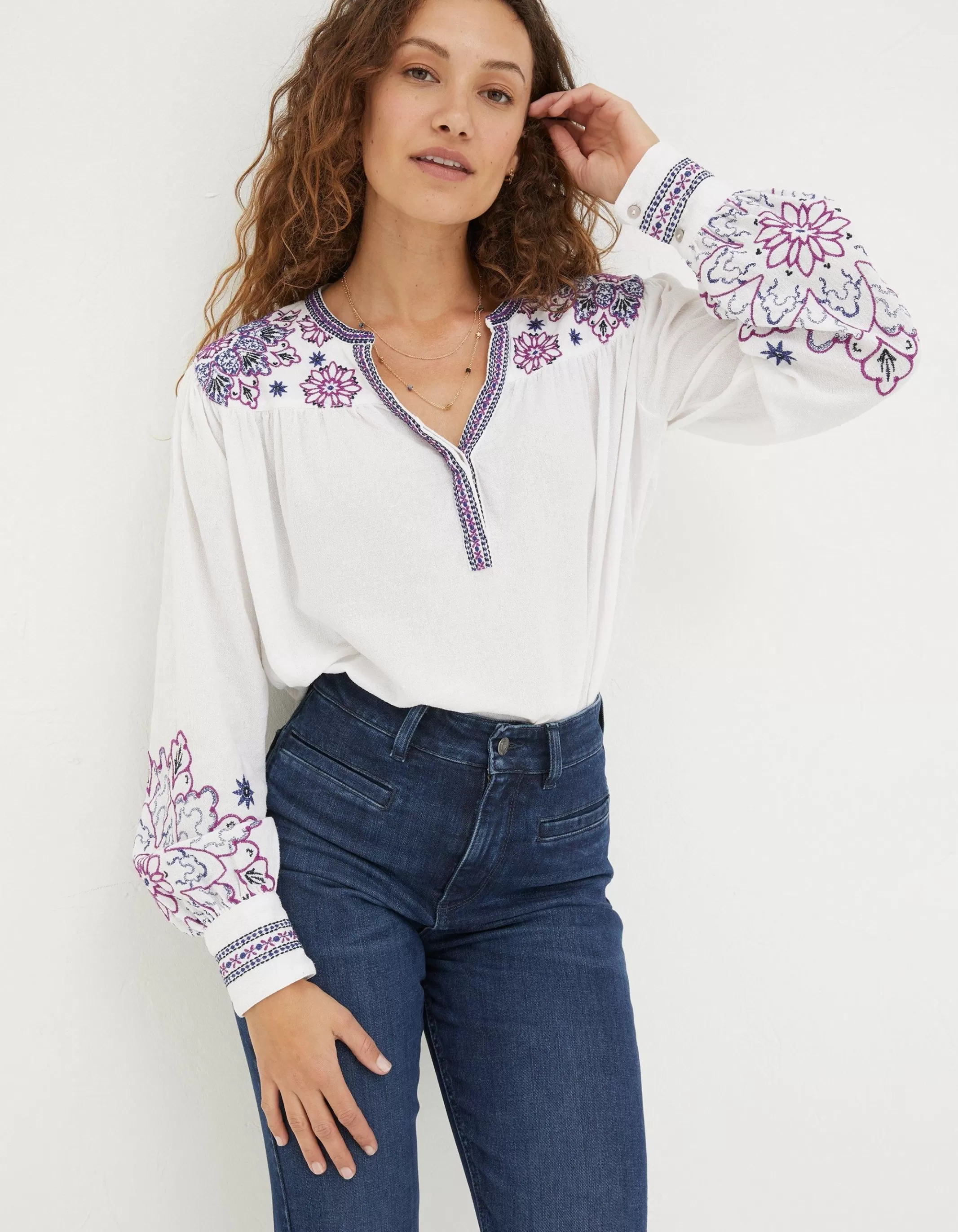 Online FatFace Lou Embroidered Blouse Ivory