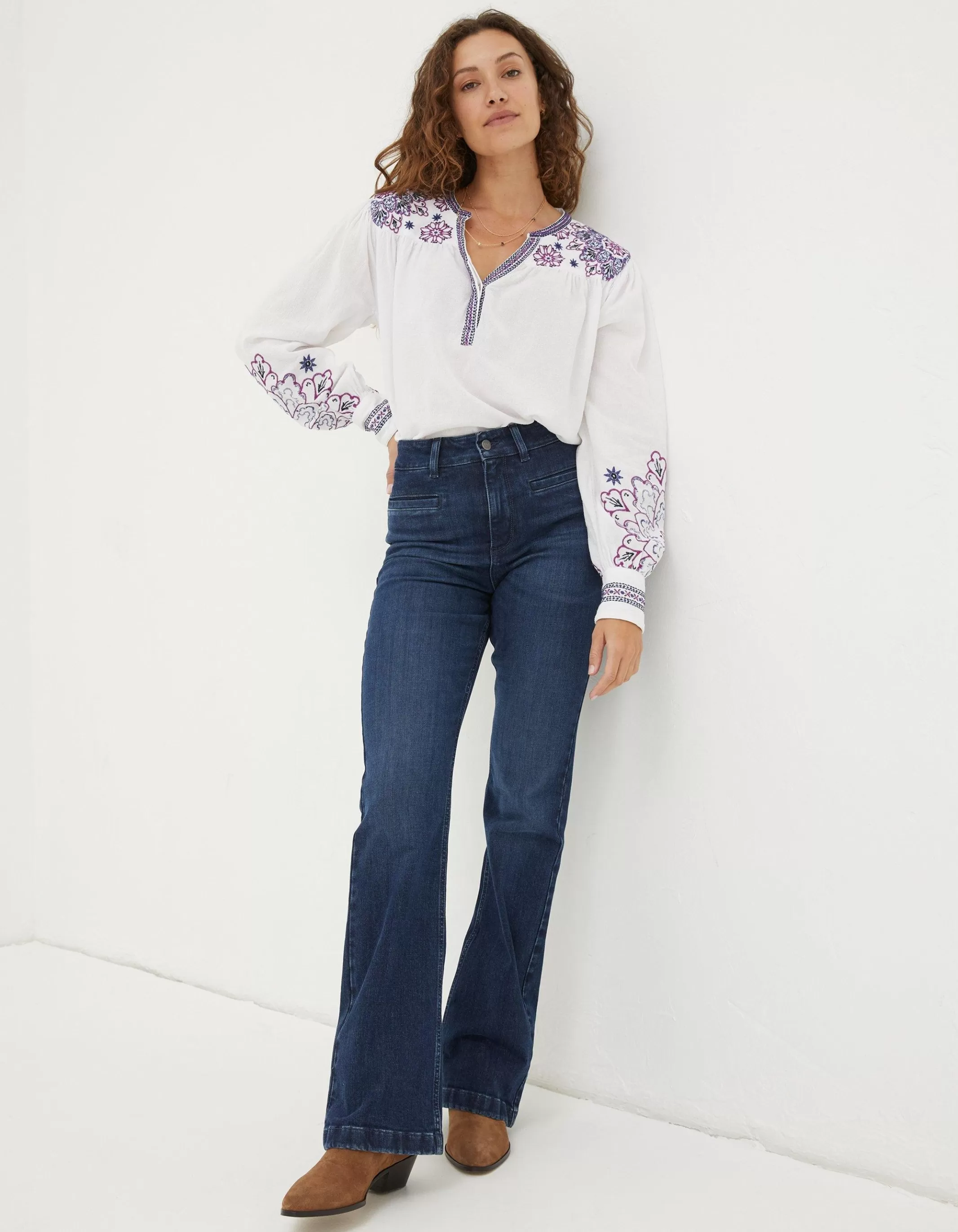 Online FatFace Lou Embroidered Blouse Ivory