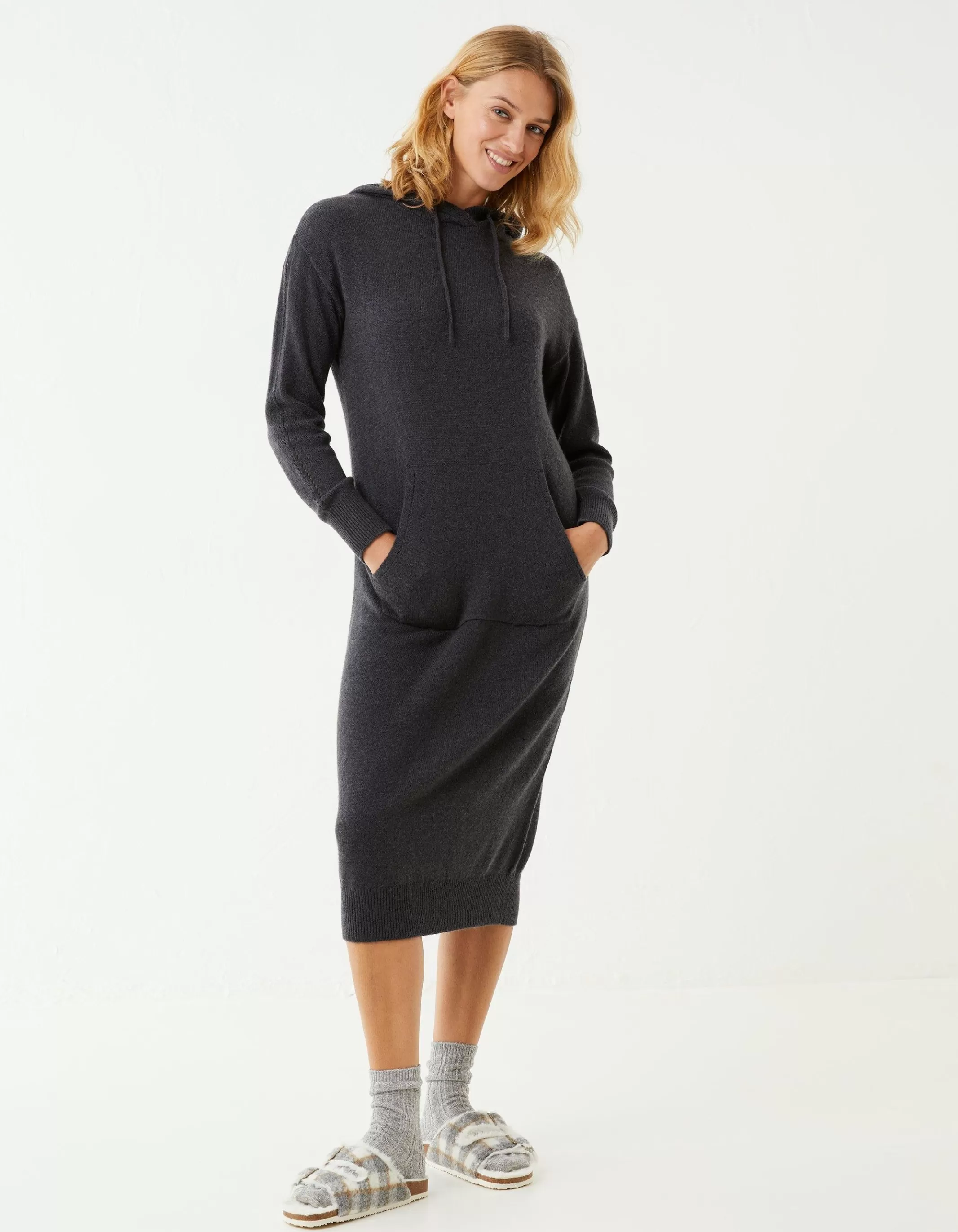 Cheap FatFace Lounge Knitted Hoodie Dress Charcoal