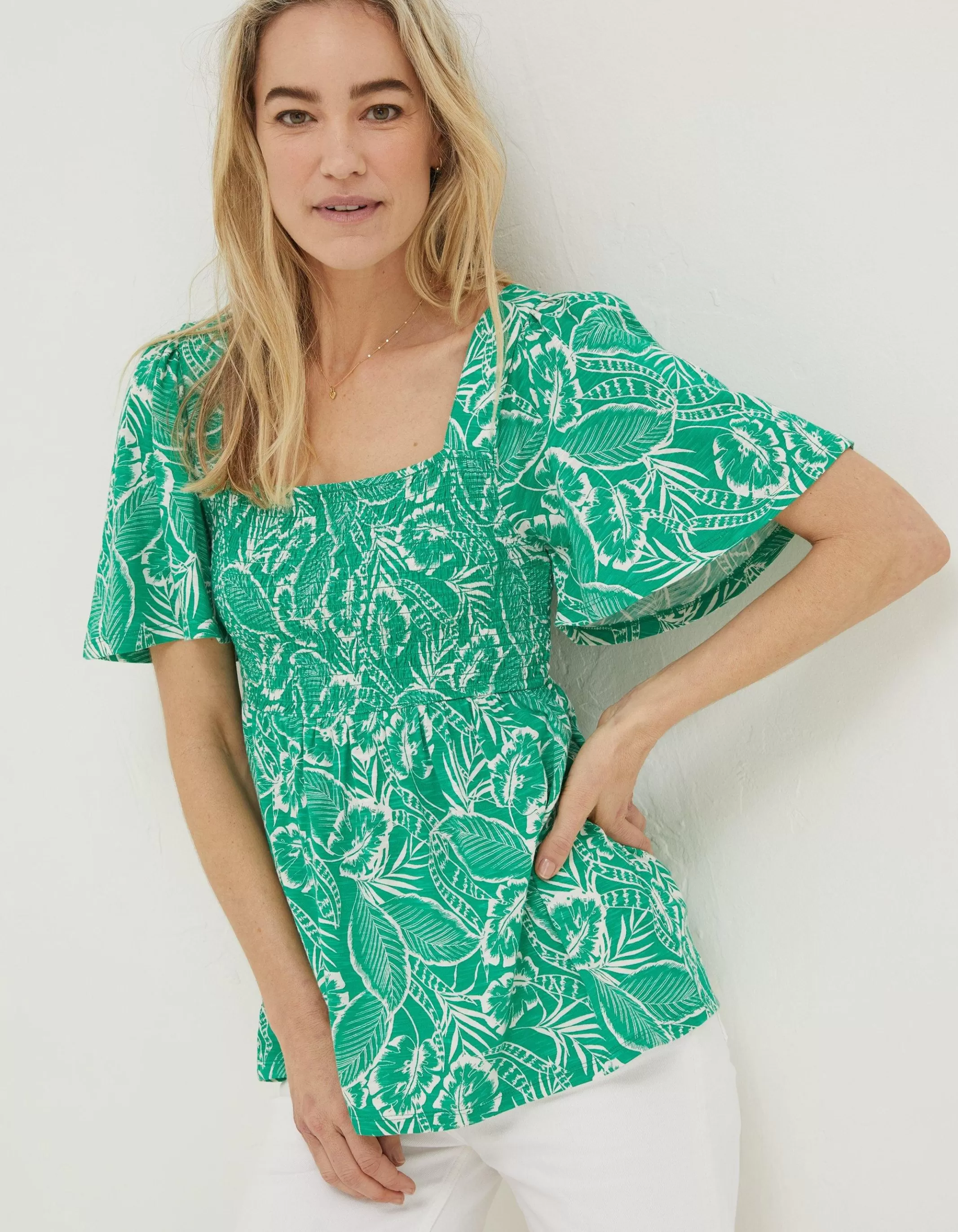 Store FatFace Lucia Tropical Leaf Top Bright Green