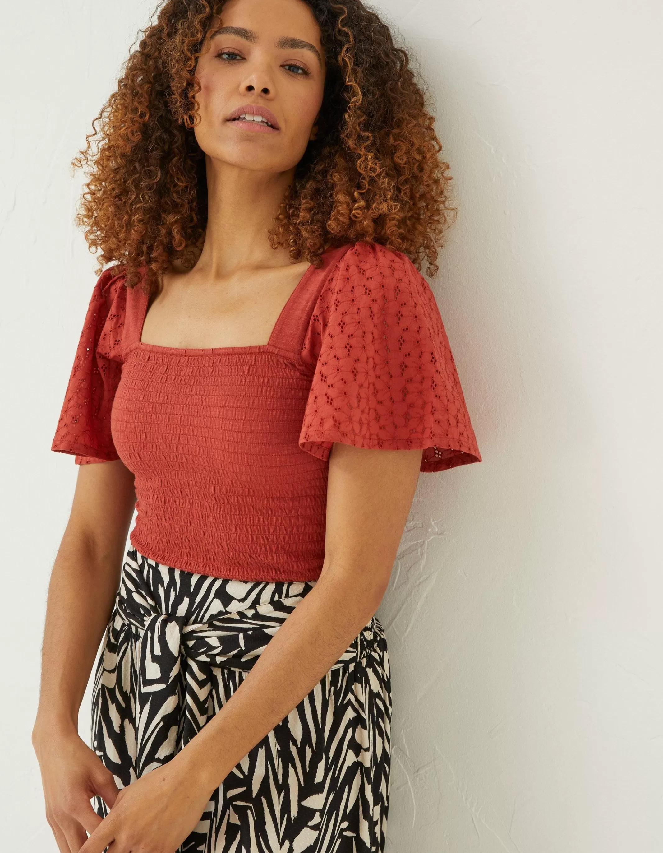 Cheap FatFace Lucy Top Rust Red