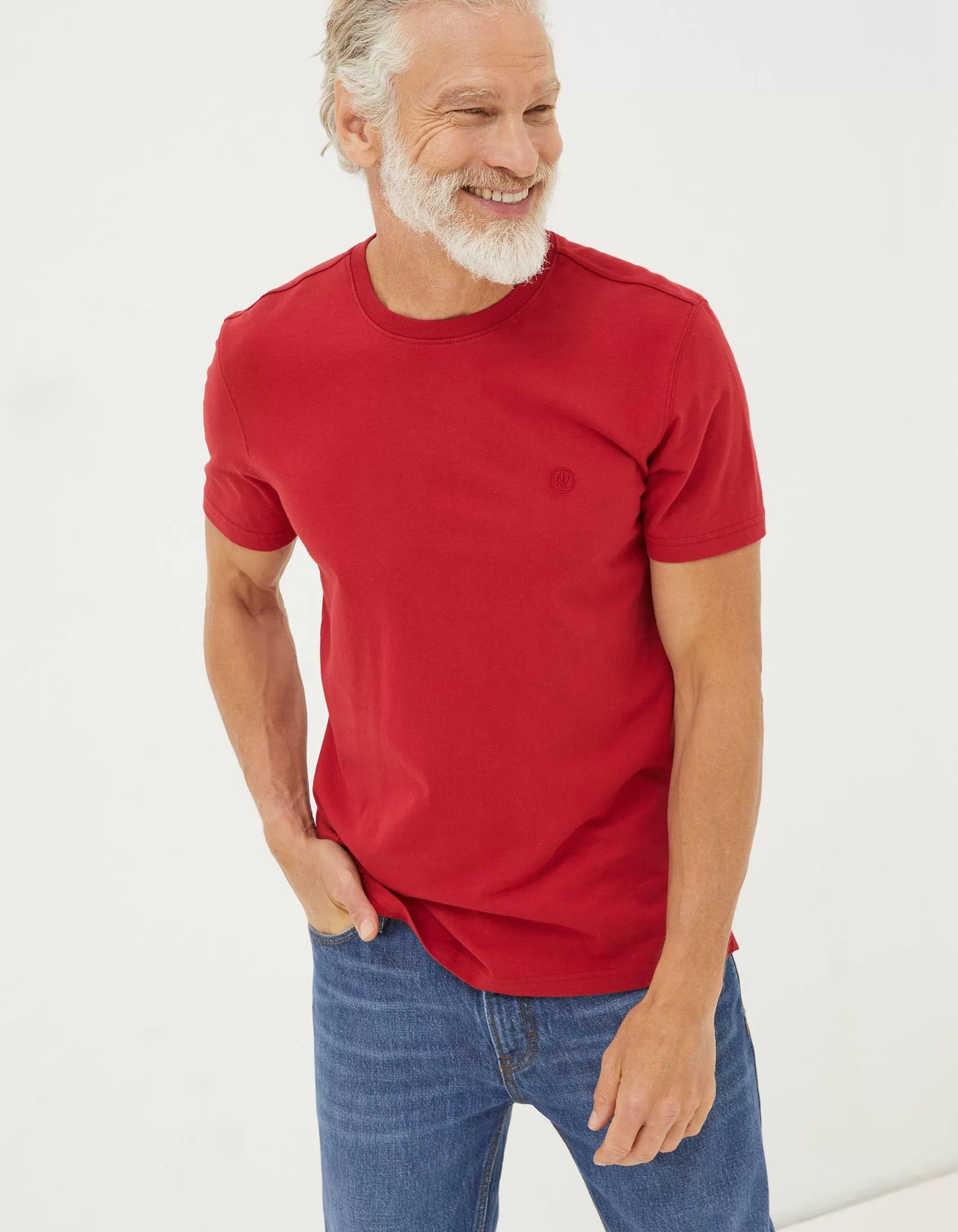 Best Sale FatFace Lulworth Organic Cotton Crew T-Shirt Bright Red