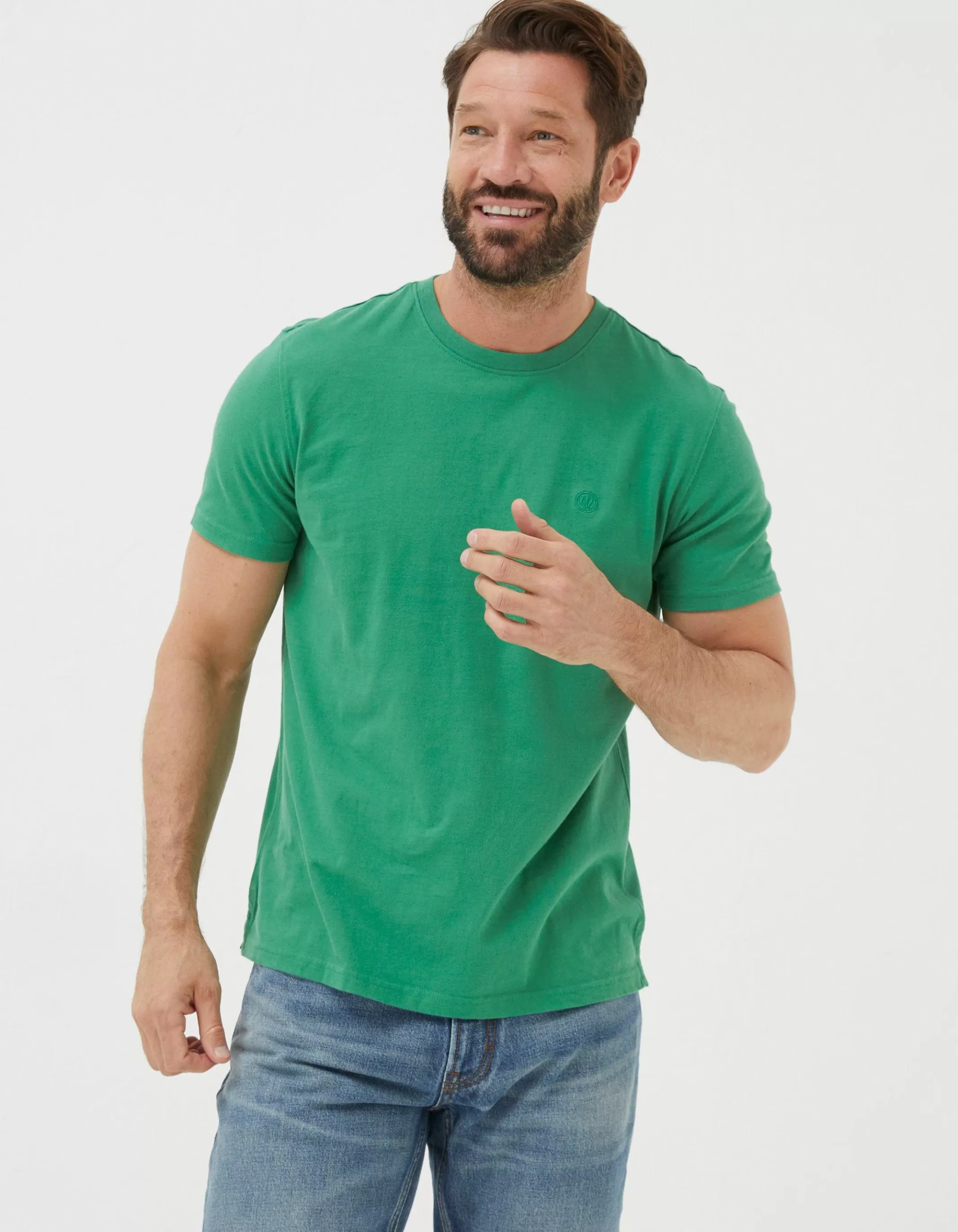 Cheap FatFace Lulworth Organic Cotton Crew T-Shirt Green