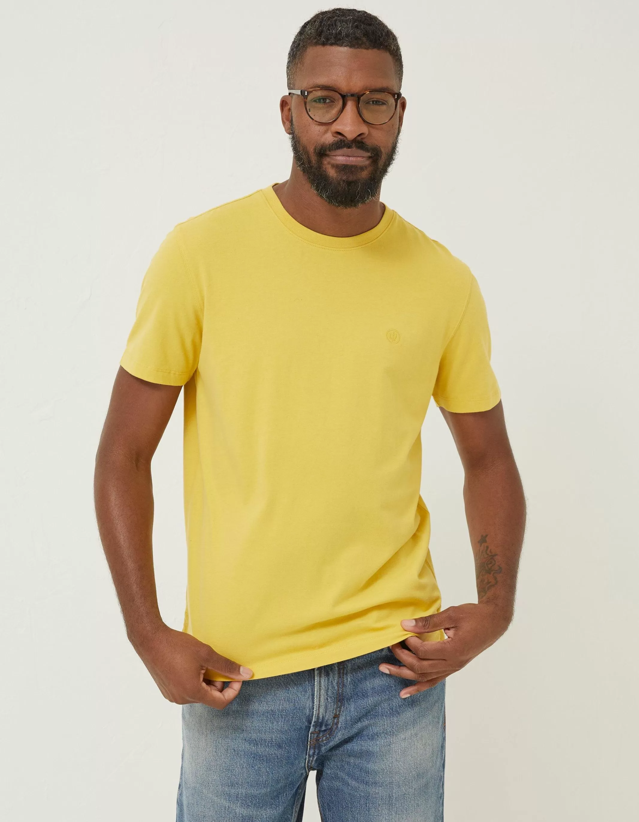 Cheap FatFace Lulworth Organic Cotton Crew T-Shirt Washed Yellow