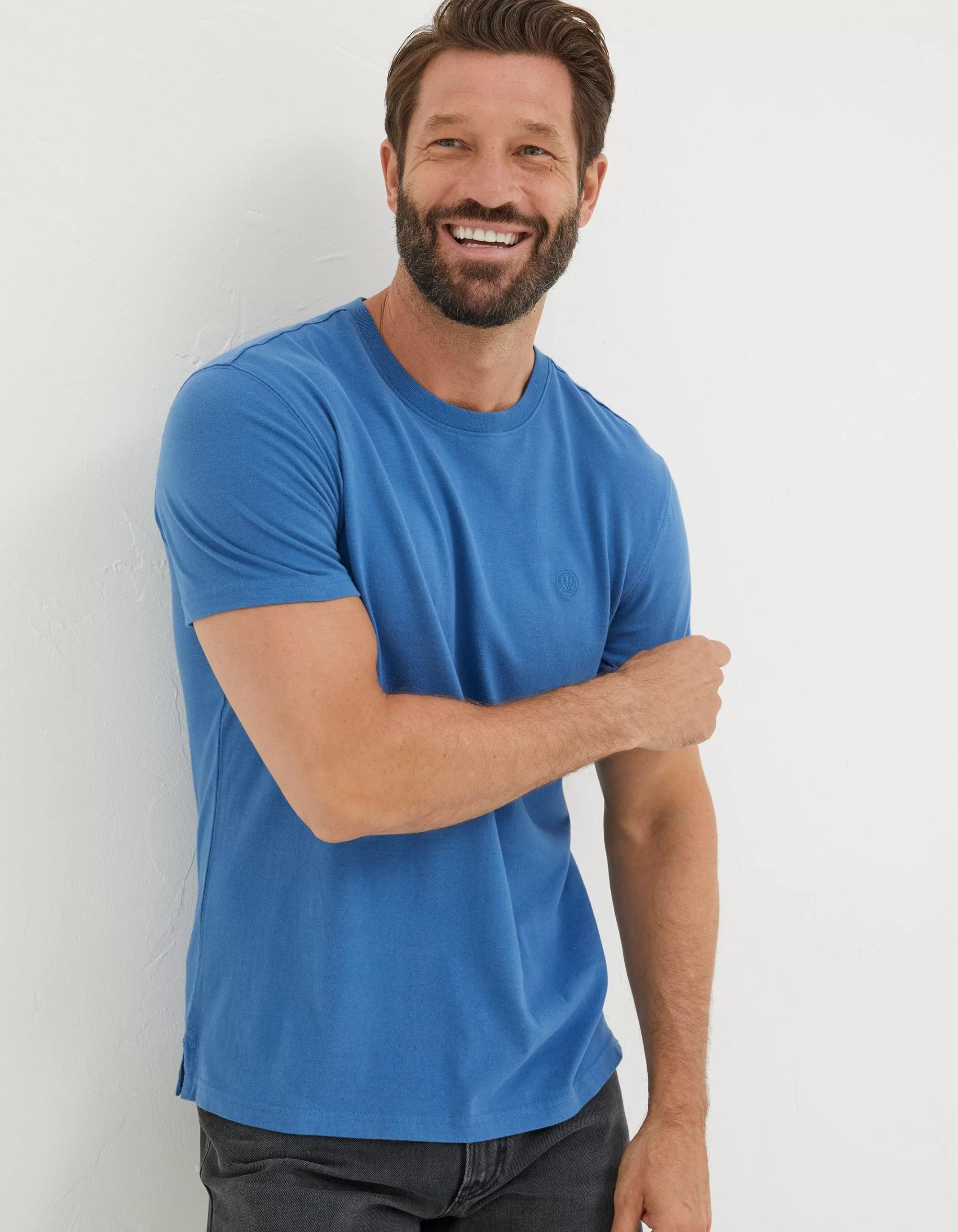 Fashion FatFace Lulworth Organic Cotton Crew T-Shirt Blue