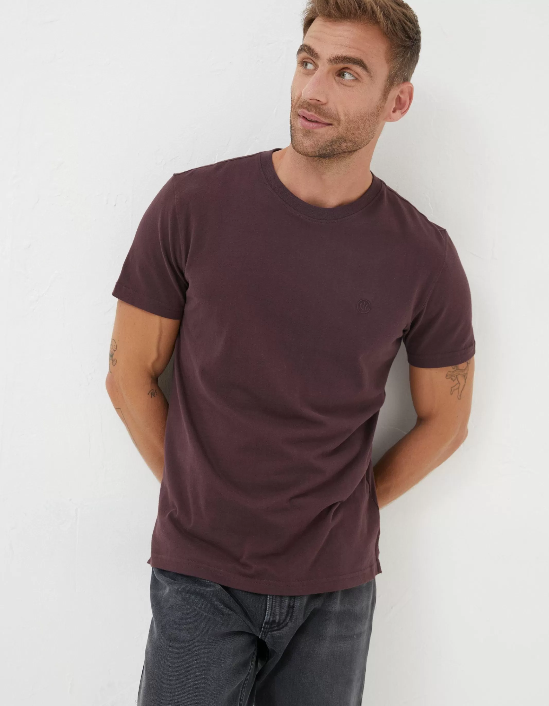 New FatFace Lulworth Organic Cotton Crew T-Shirt Plum