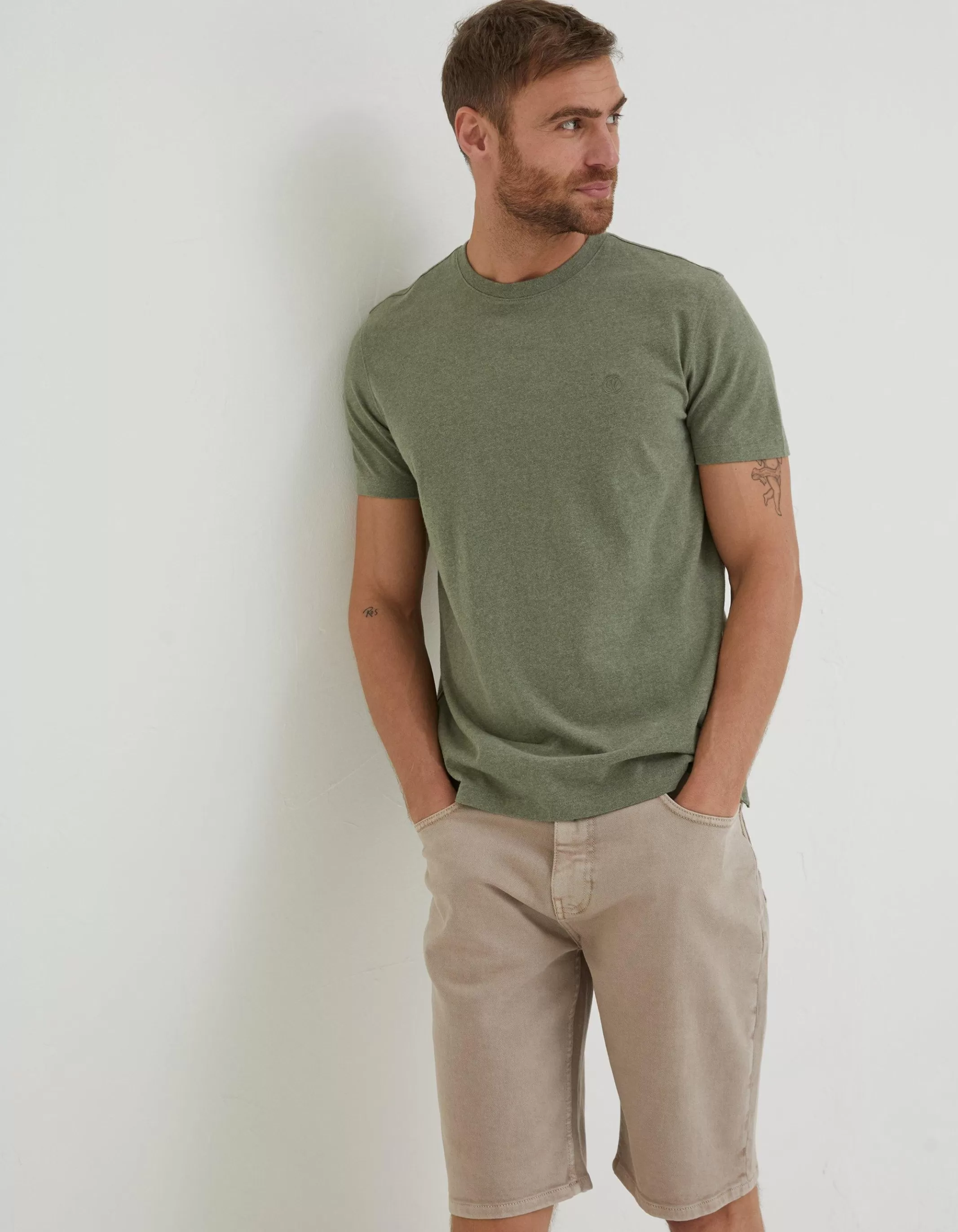 Flash Sale FatFace Lulworth Organic Cotton Crew T-Shirt Khaki Marl