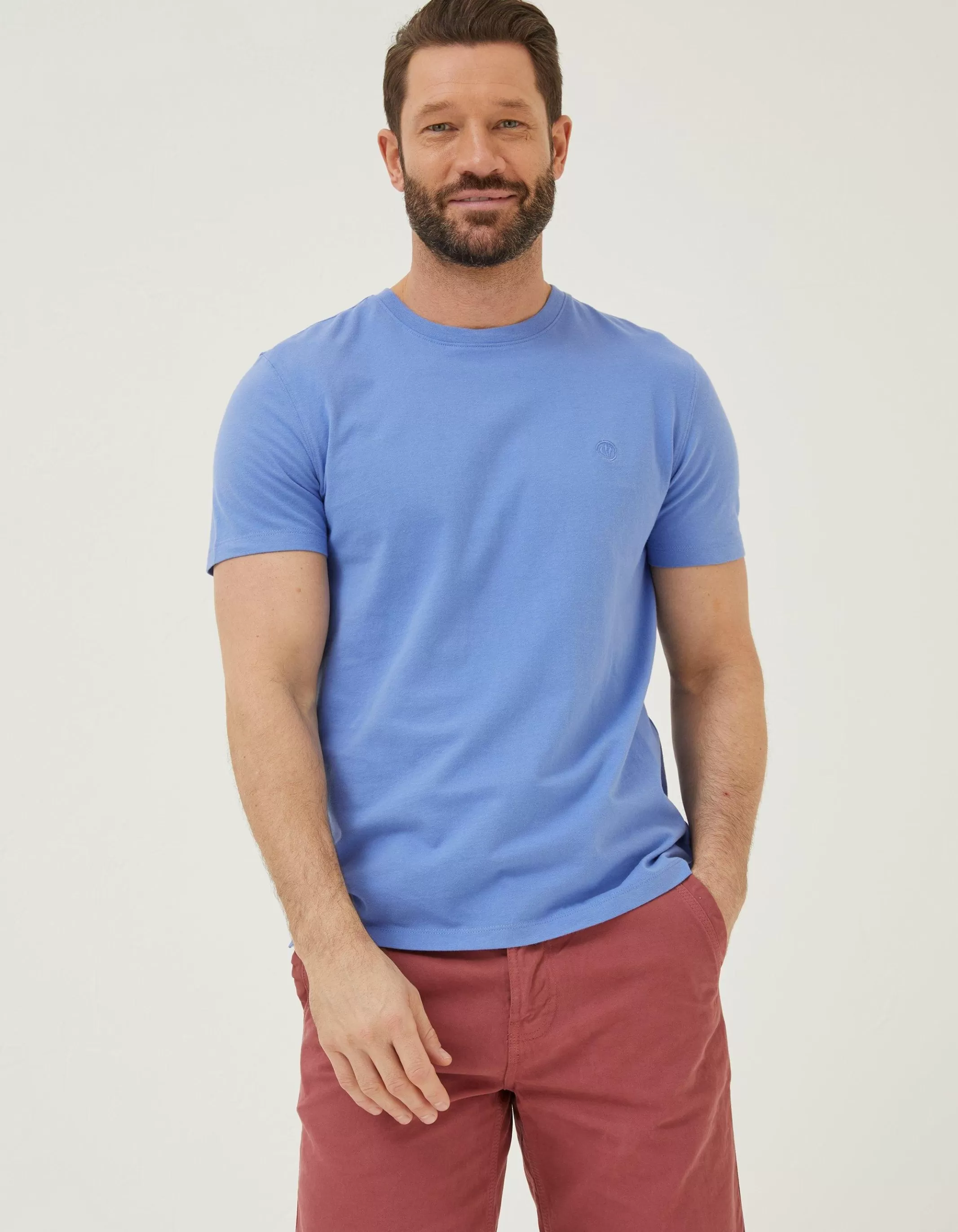 Cheap FatFace Lulworth Organic Cotton Crew T-Shirt Light Blue