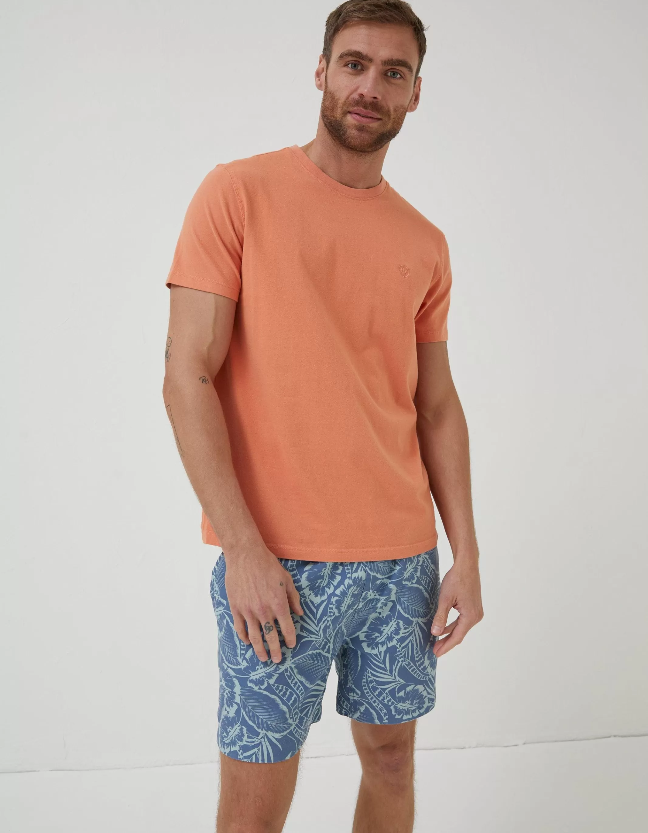 Hot FatFace Lulworth Organic Cotton Crew T-Shirt Dusky Orange