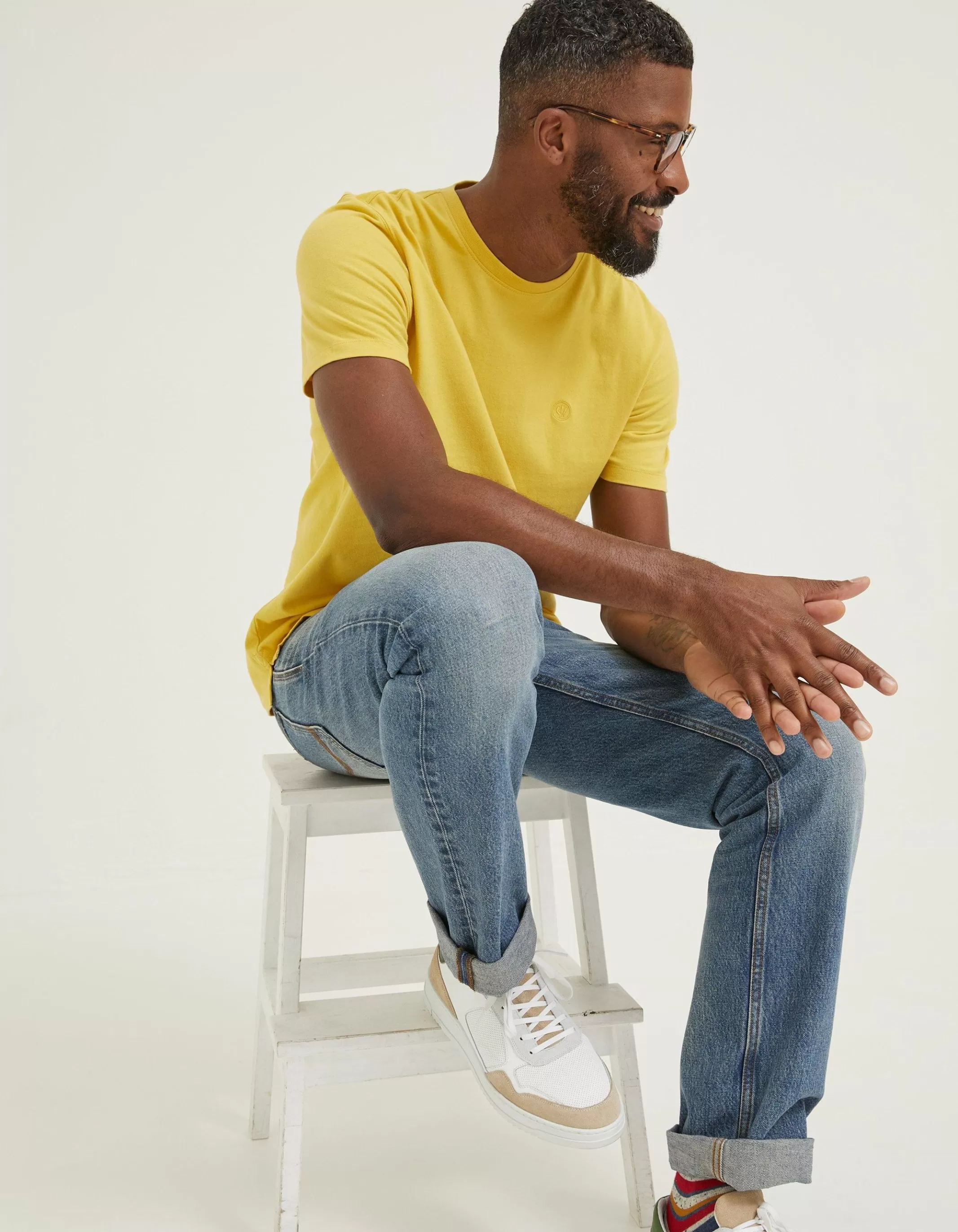 Cheap FatFace Lulworth Organic Cotton Crew T-Shirt Washed Yellow
