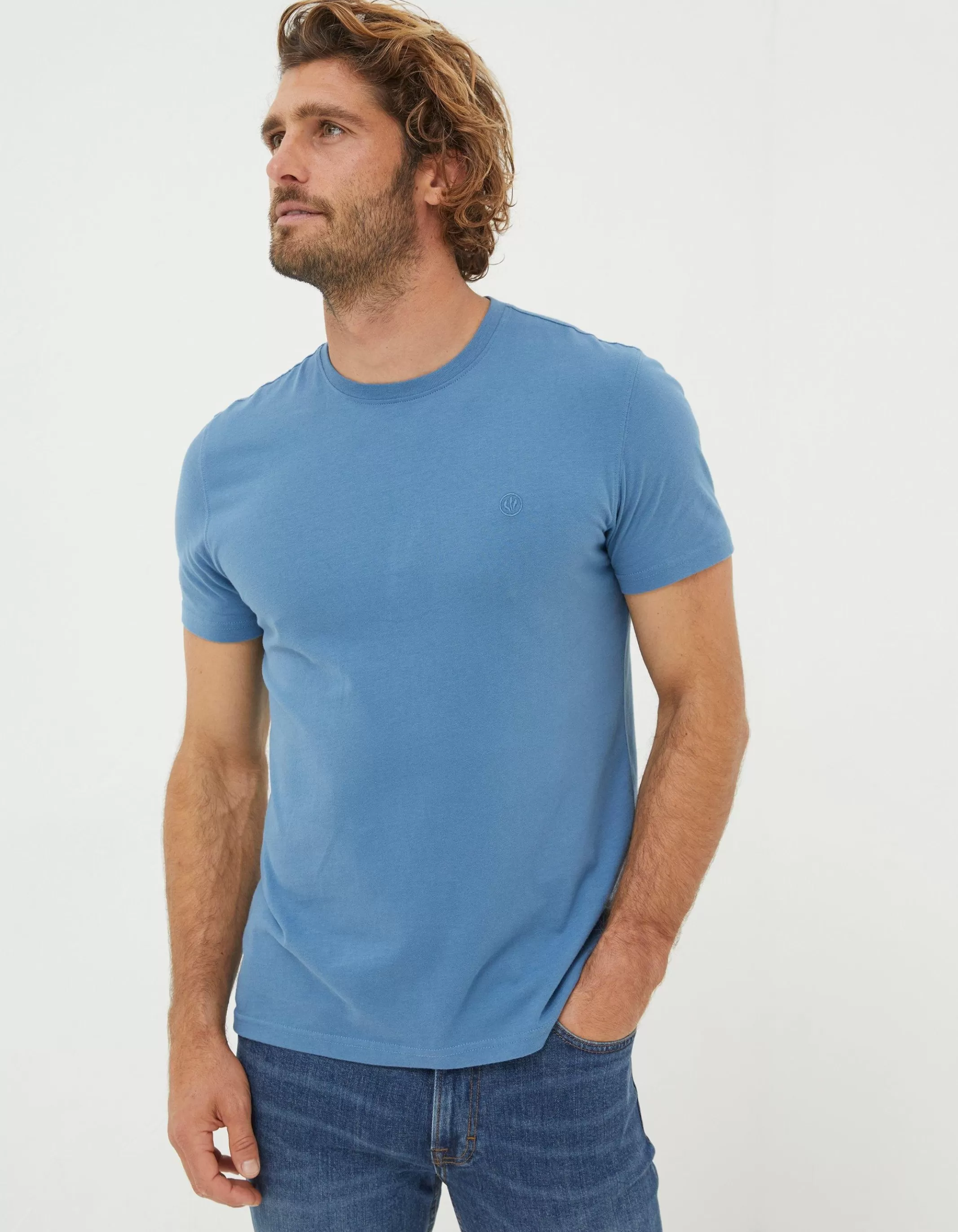 Best Sale FatFace Lulworth Organic Crew T-Shirt Washed Blue