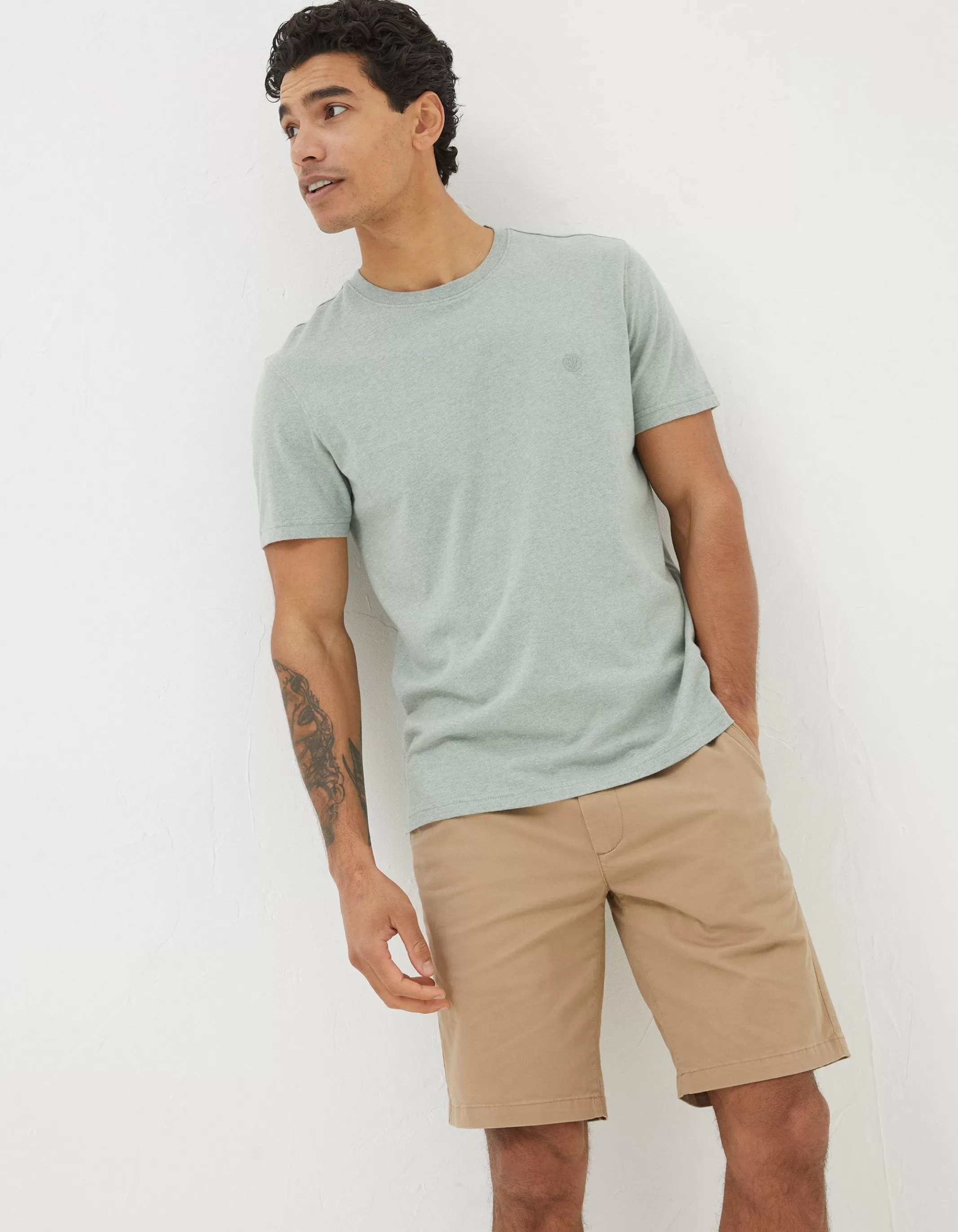 Clearance FatFace Lulworth Organic Crew T-Shirt Sage Green