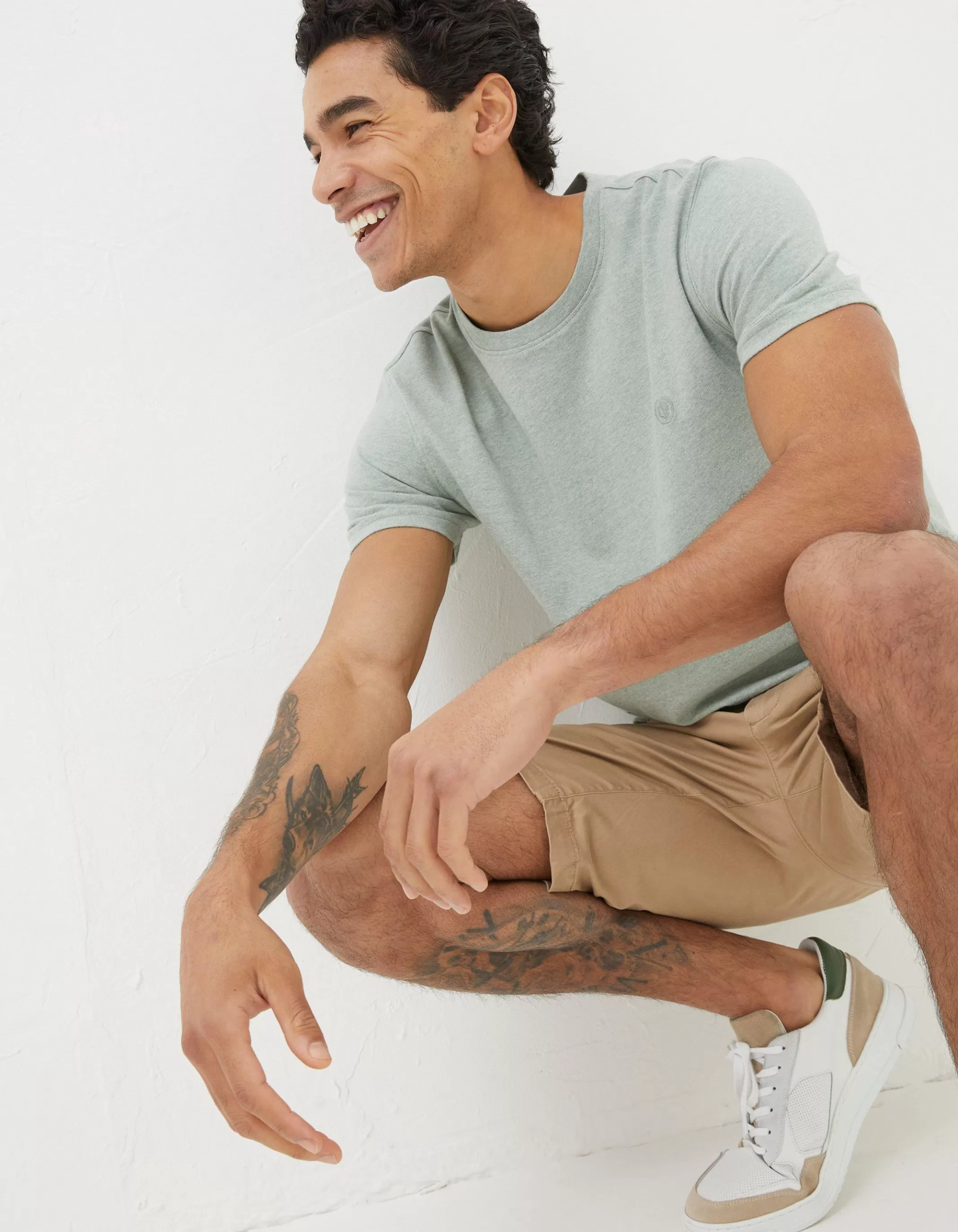 Clearance FatFace Lulworth Organic Crew T-Shirt Sage Green