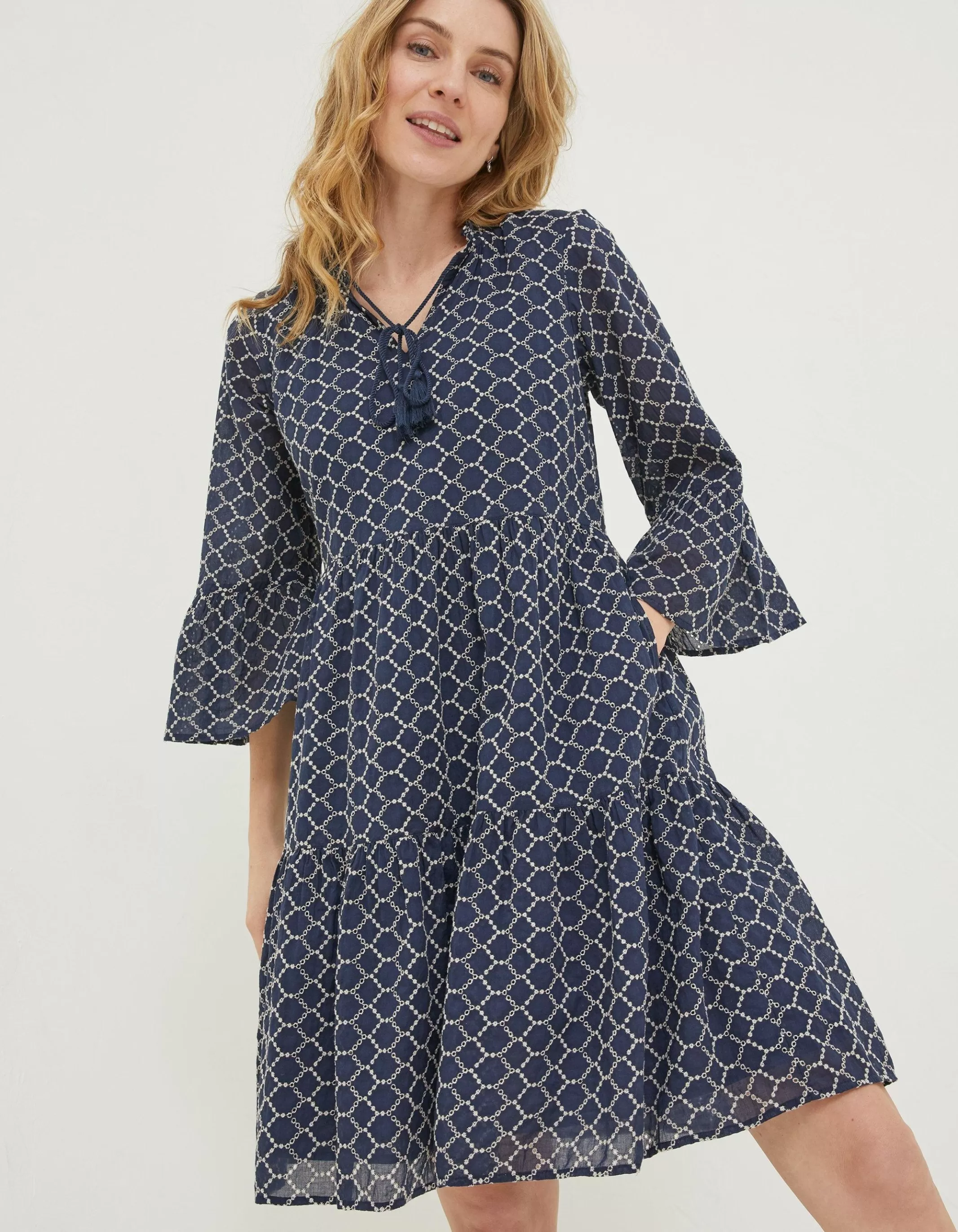 Discount FatFace Maddie Embroidered Dress Navy