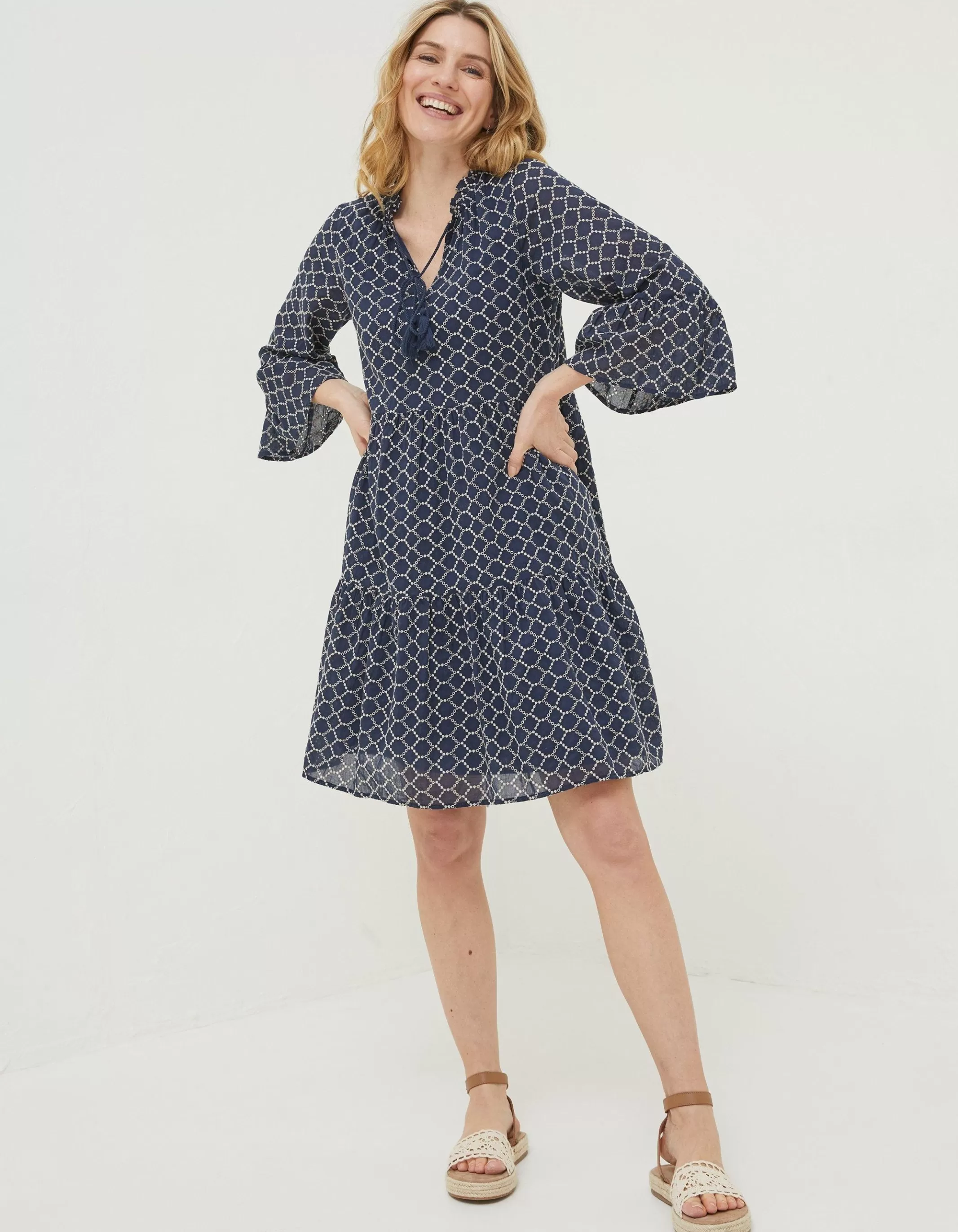 Discount FatFace Maddie Embroidered Dress Navy