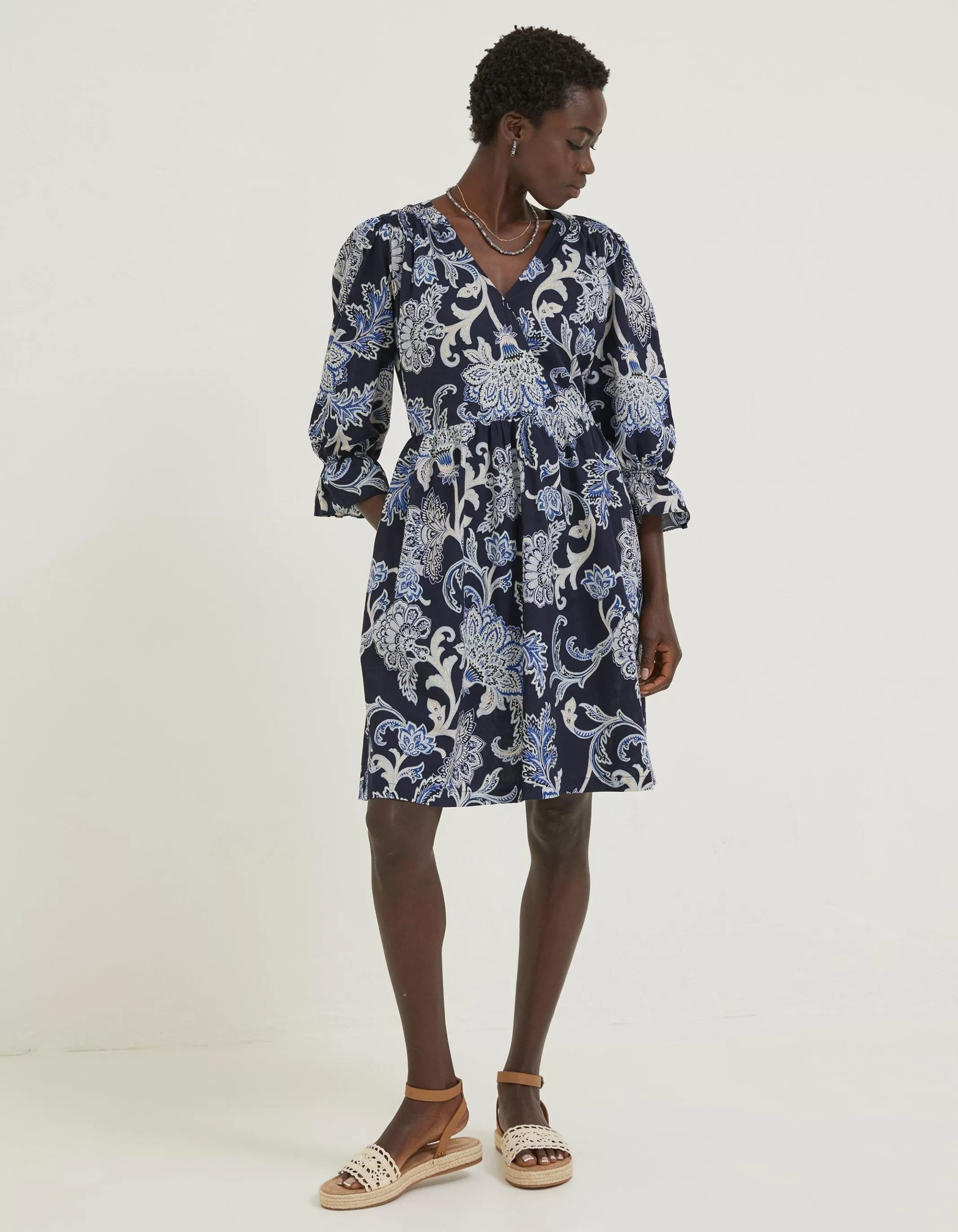 Best FatFace Maddox Palace Floral Print Wrap Dress Navy