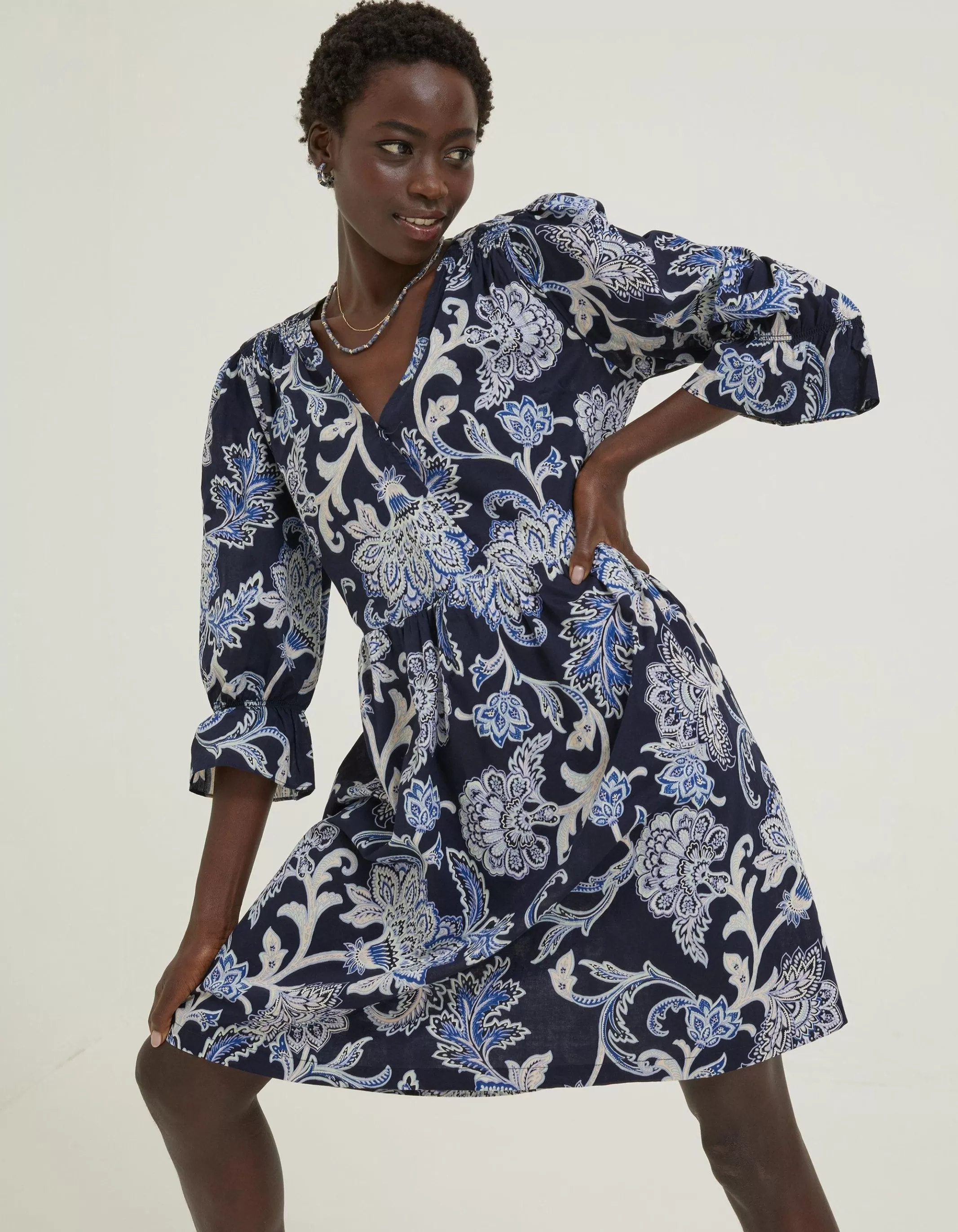 Best FatFace Maddox Palace Floral Print Wrap Dress Navy