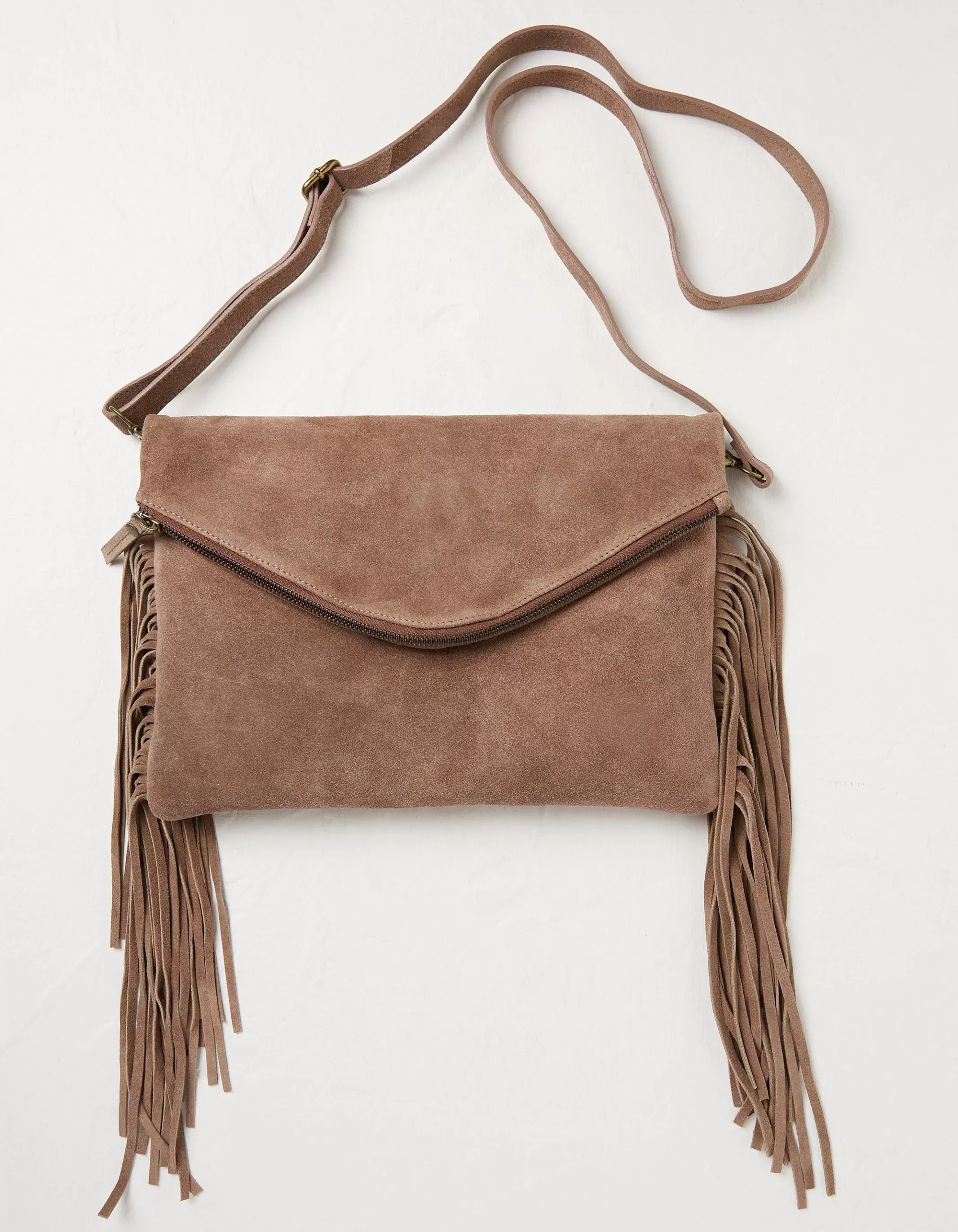Hot FatFace Maelie Tassel Suede Crossbody Bag Stone