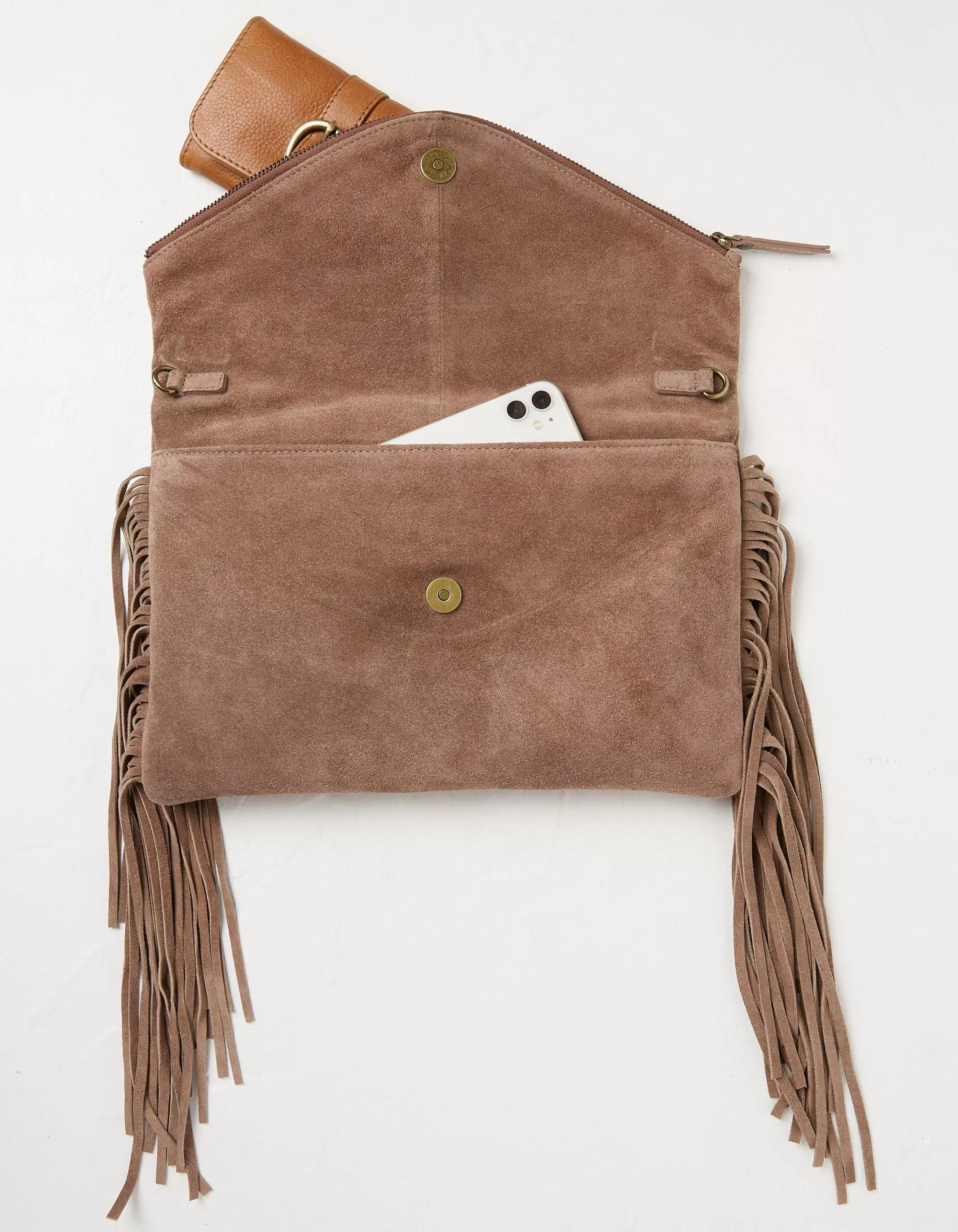 Hot FatFace Maelie Tassel Suede Crossbody Bag Stone
