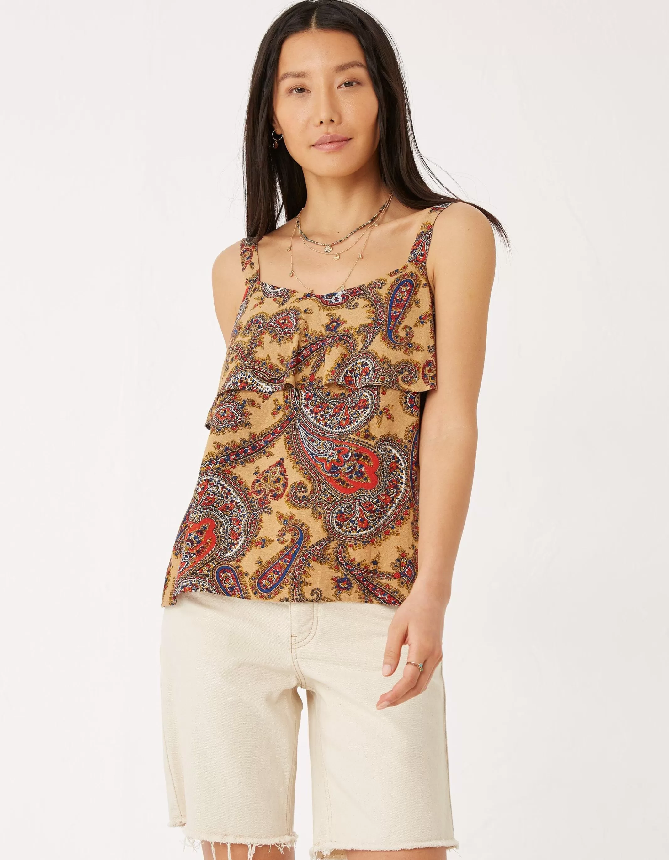 Clearance FatFace Maisie Paisley Cami Tan Brown