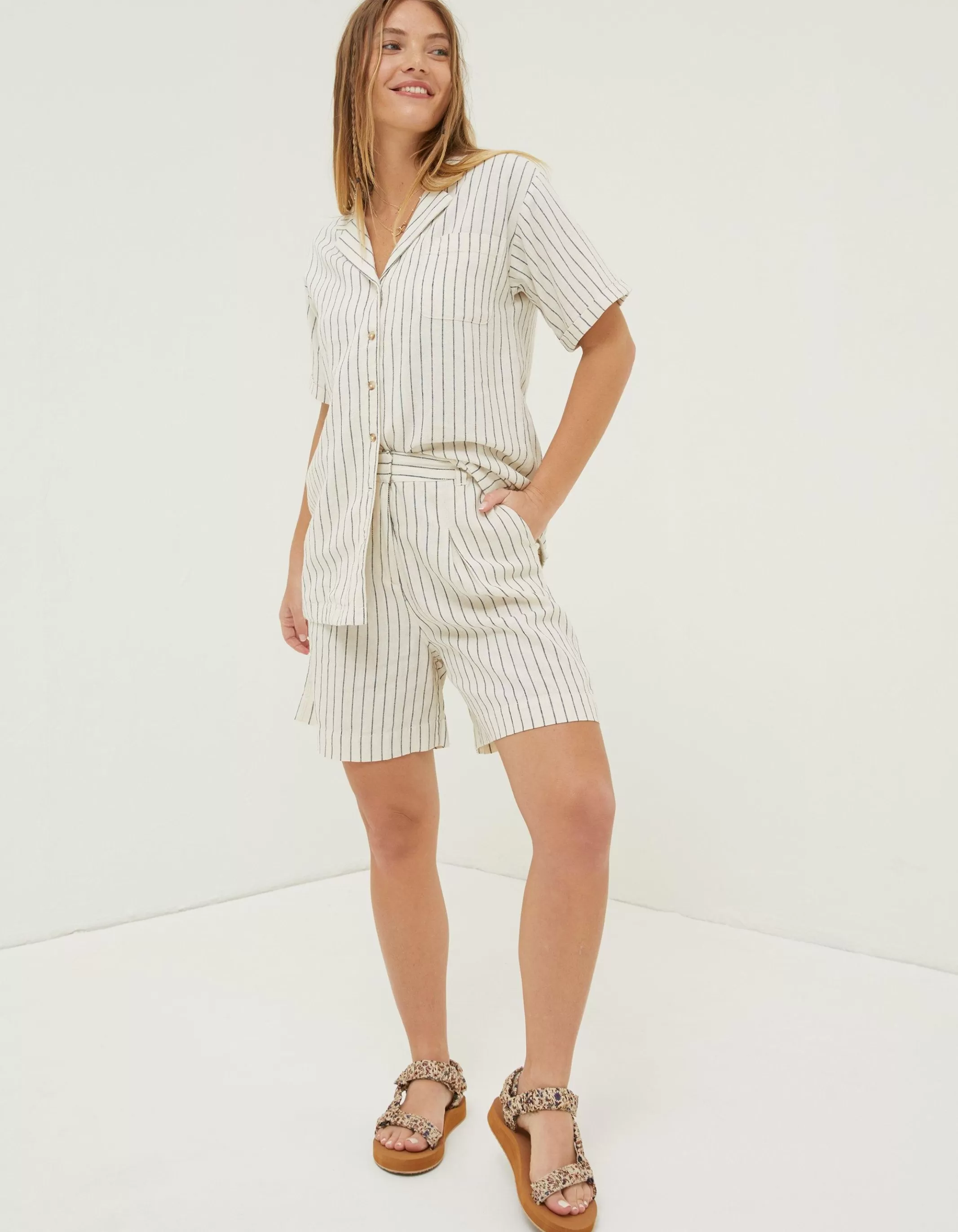 Online FatFace Mali Linen Blend Stripe Shirt Ivory