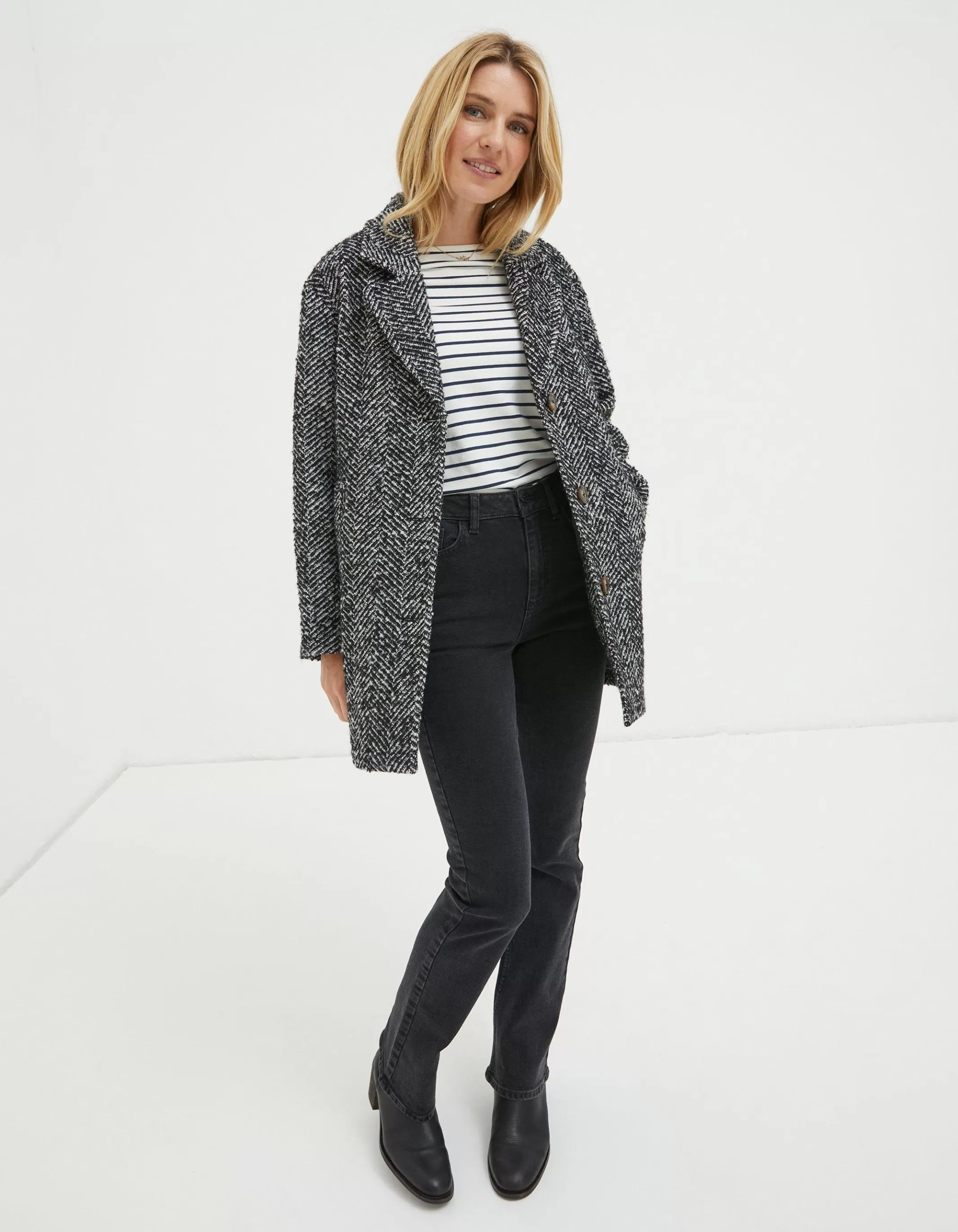 Online FatFace Marin Wool Blend Coat Black