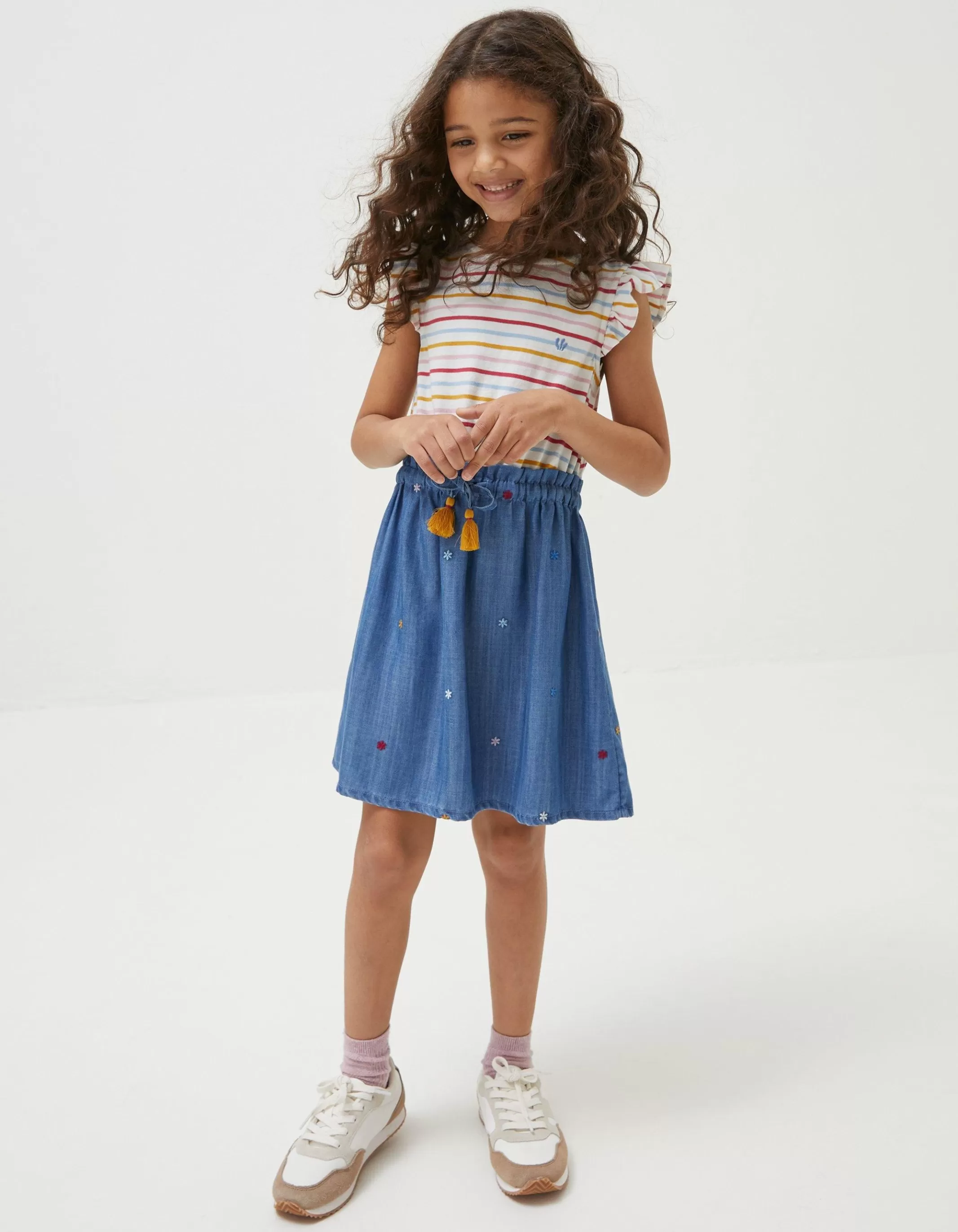 Hot FatFace Martha Embroidered Dress Chambray Blue