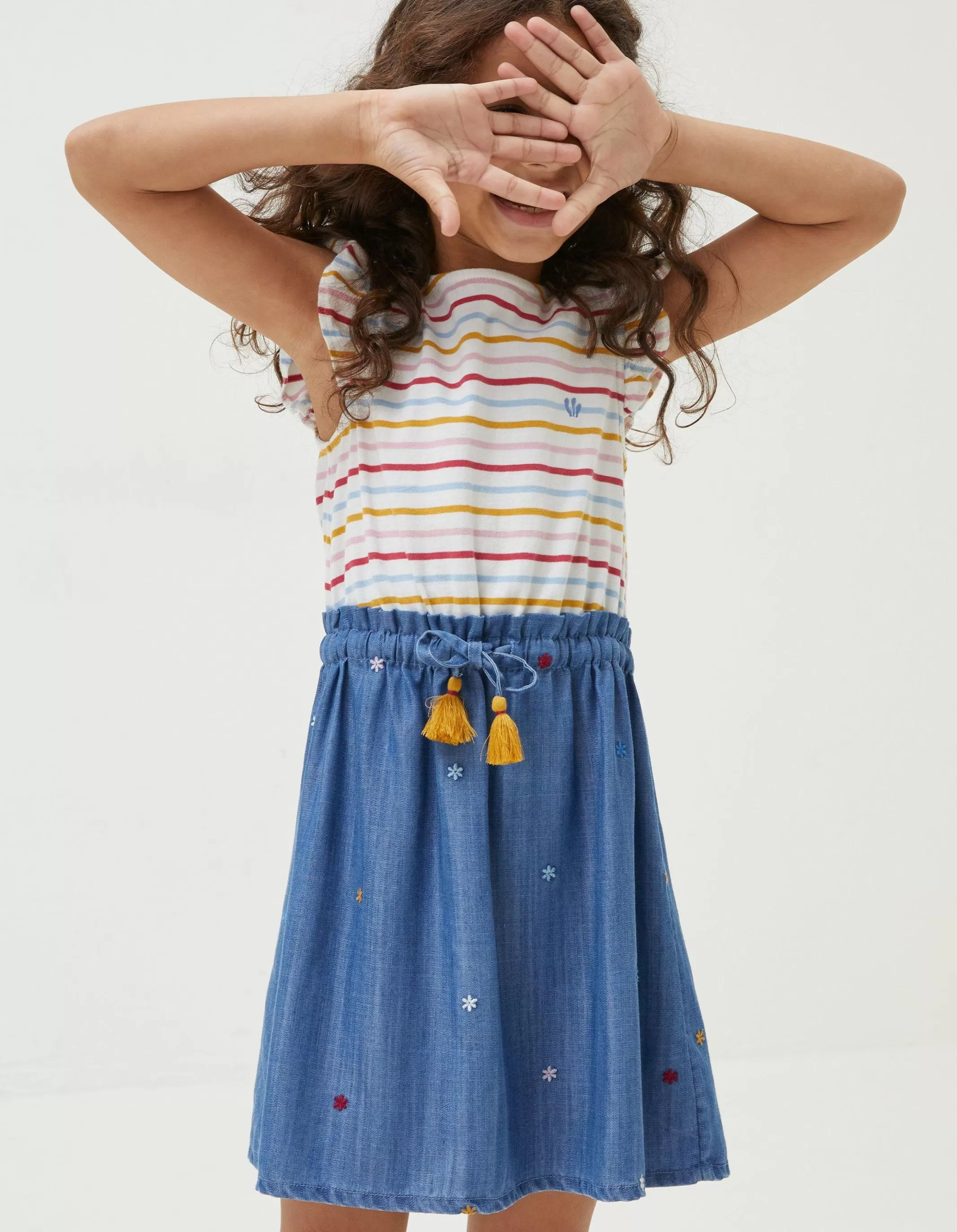Hot FatFace Martha Embroidered Dress Chambray Blue