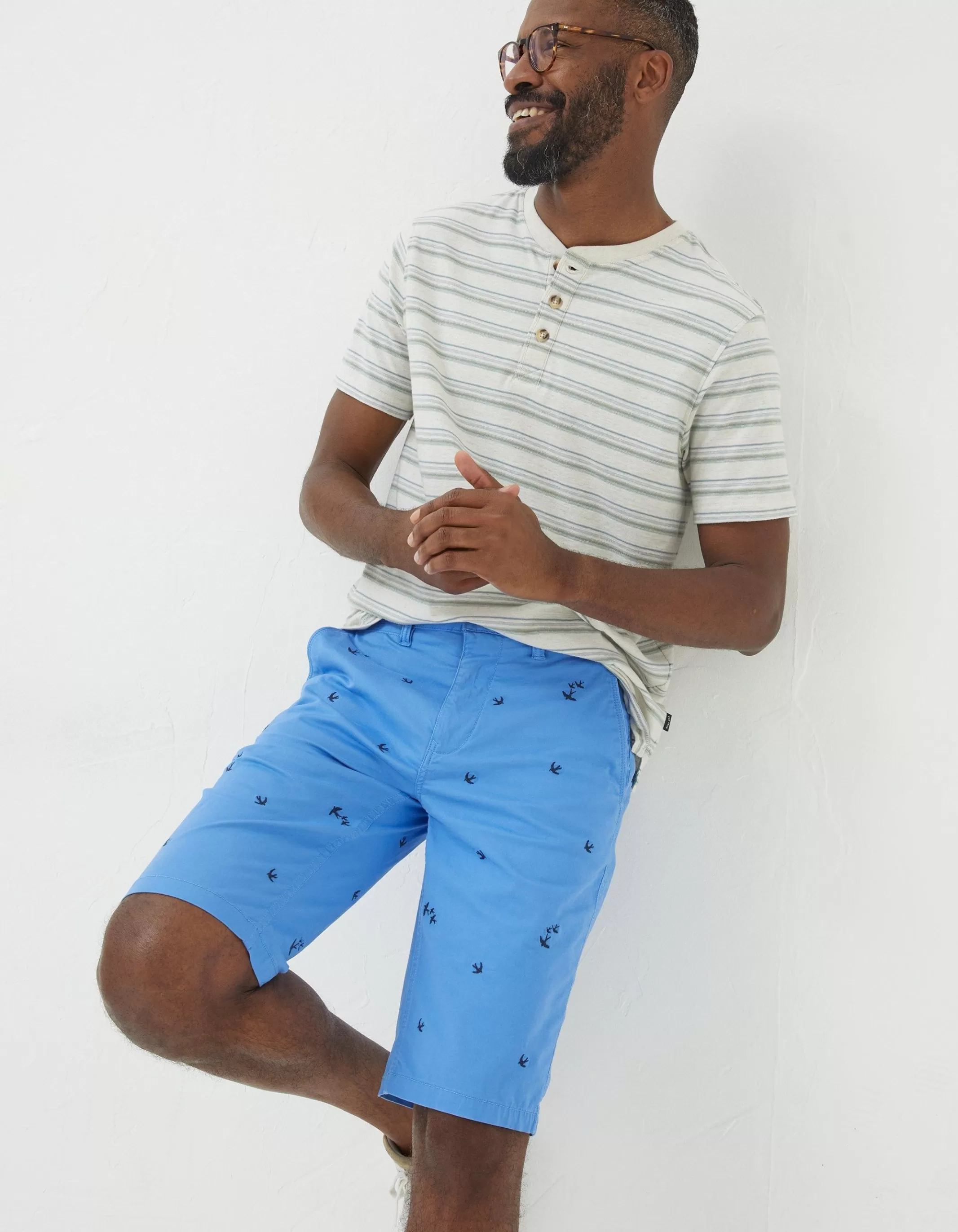 Outlet FatFace Mawes Bird Embroidery Shorts Light Blue