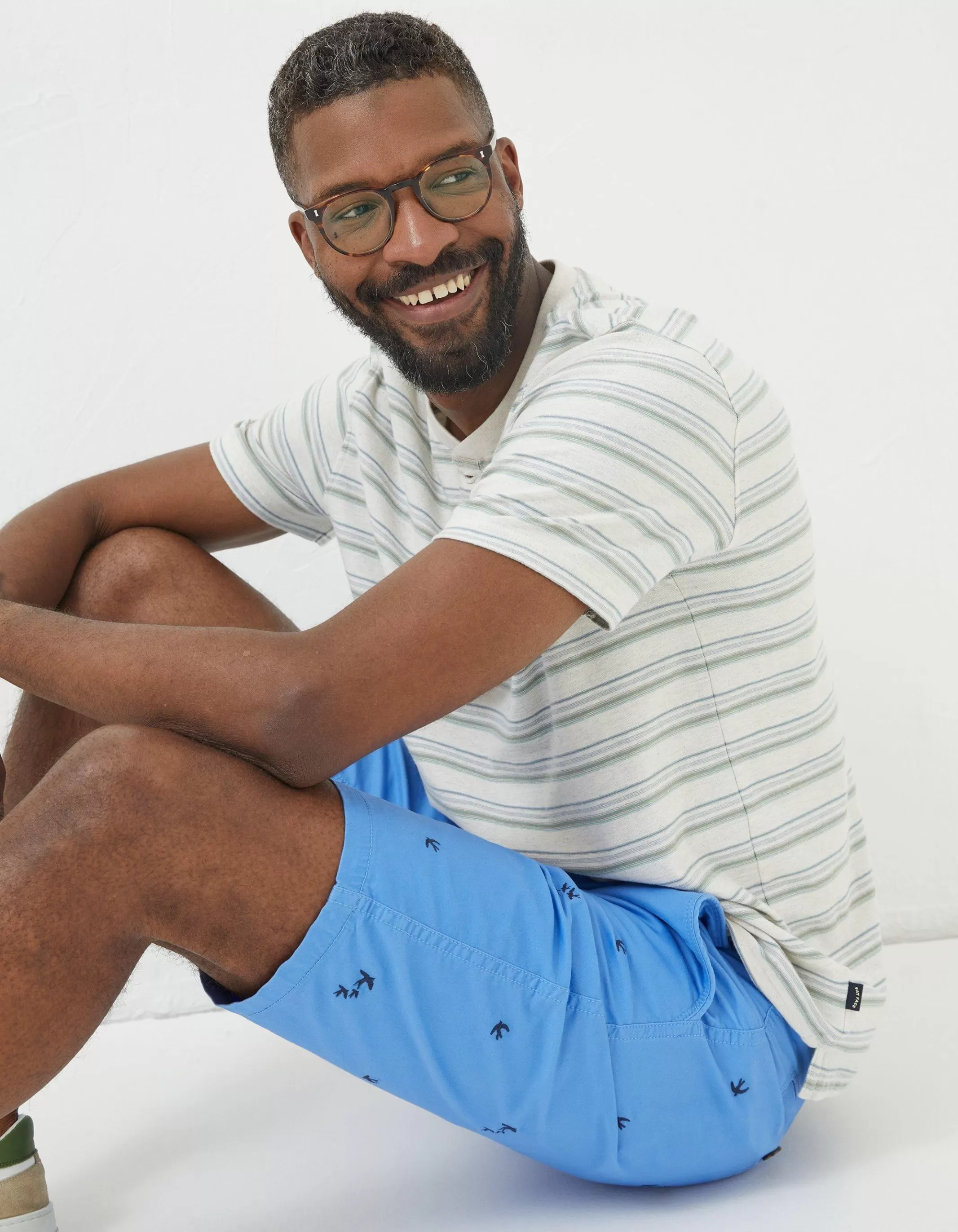 Outlet FatFace Mawes Bird Embroidery Shorts Light Blue