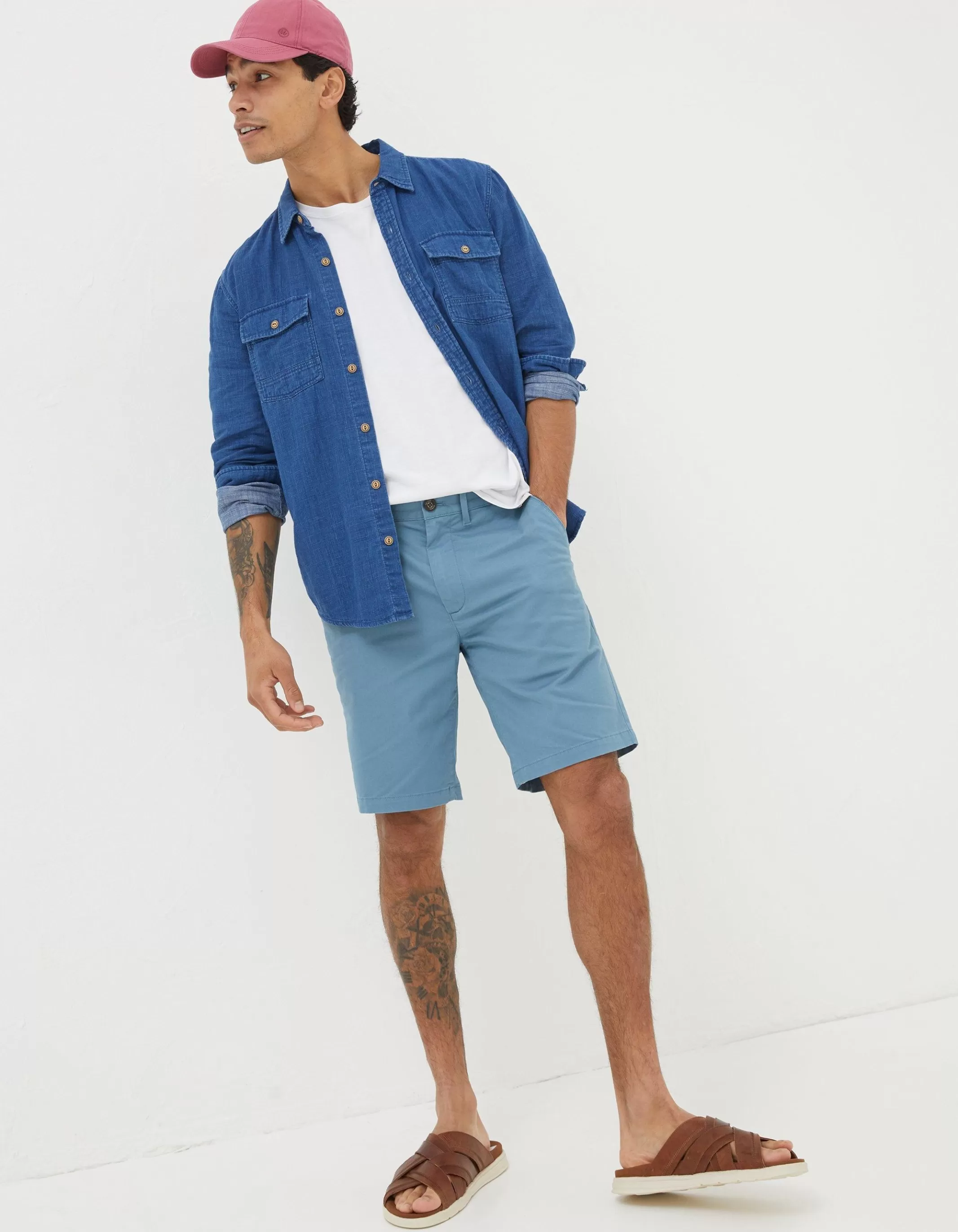 Sale FatFace Mawes Organic Cotton Chino Shorts Washed Blue