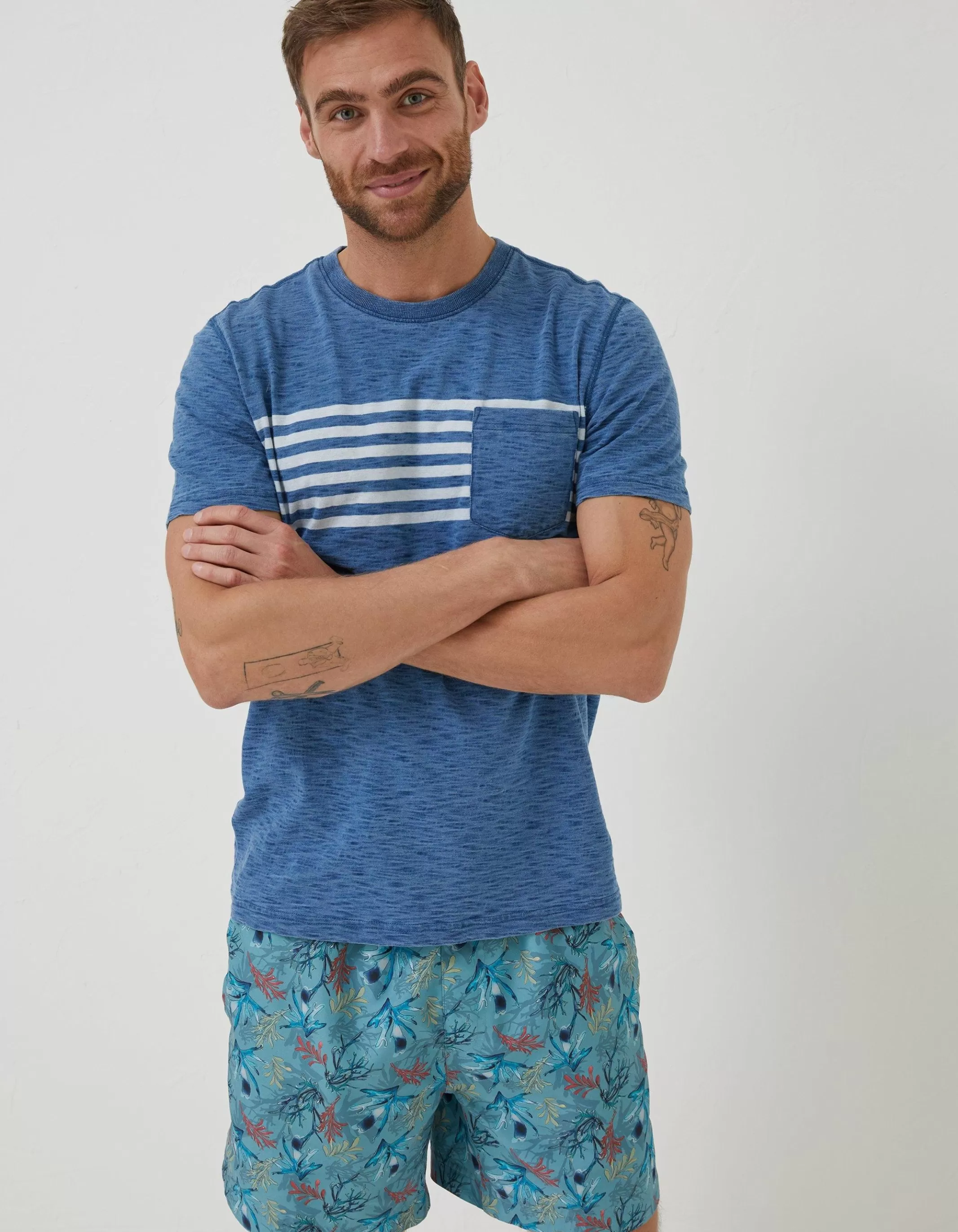 Clearance FatFace Mcs Indigo Stripe T-Shirt Blue