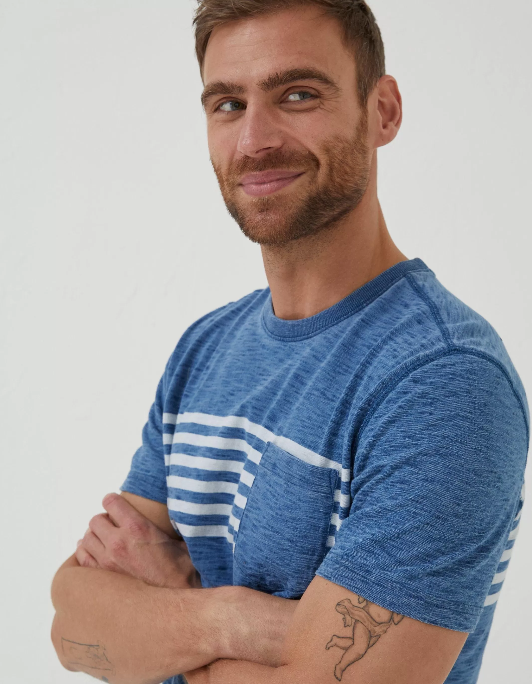 Clearance FatFace Mcs Indigo Stripe T-Shirt Blue