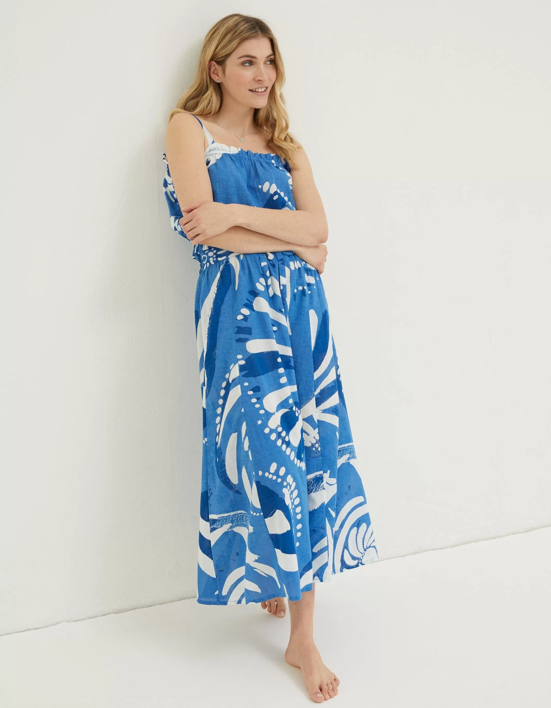Sale FatFace Mcs Nora Painted Shell Maxi Skirt Cobalt Blue
