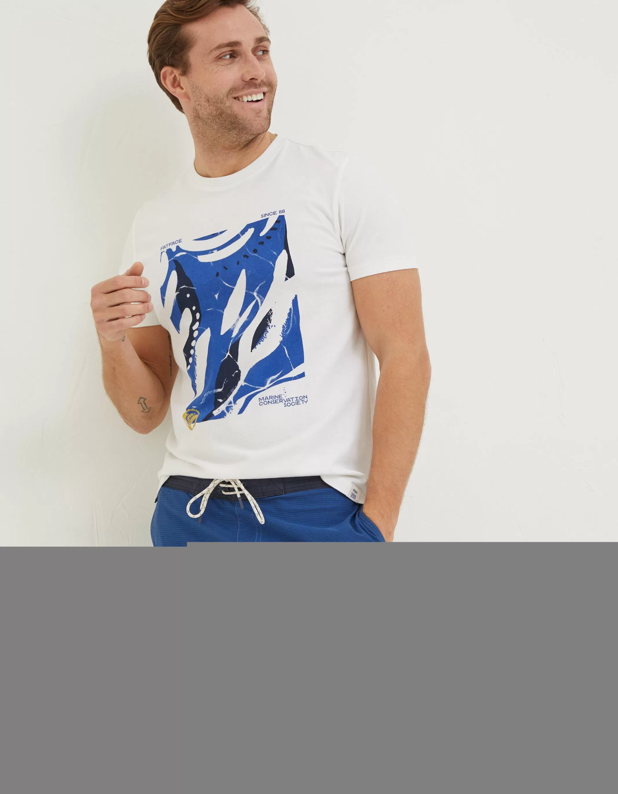 Clearance FatFace Mcs Organic Abstract T-Shirt White
