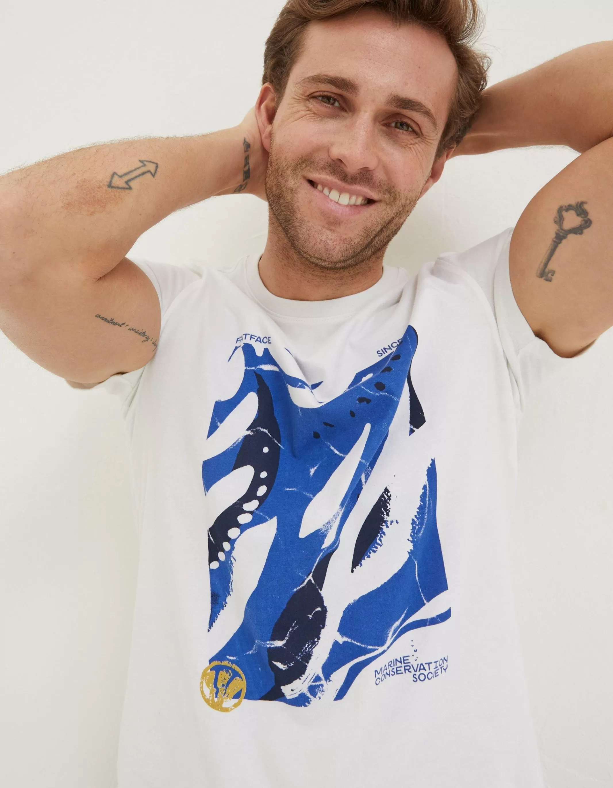 Clearance FatFace Mcs Organic Abstract T-Shirt White