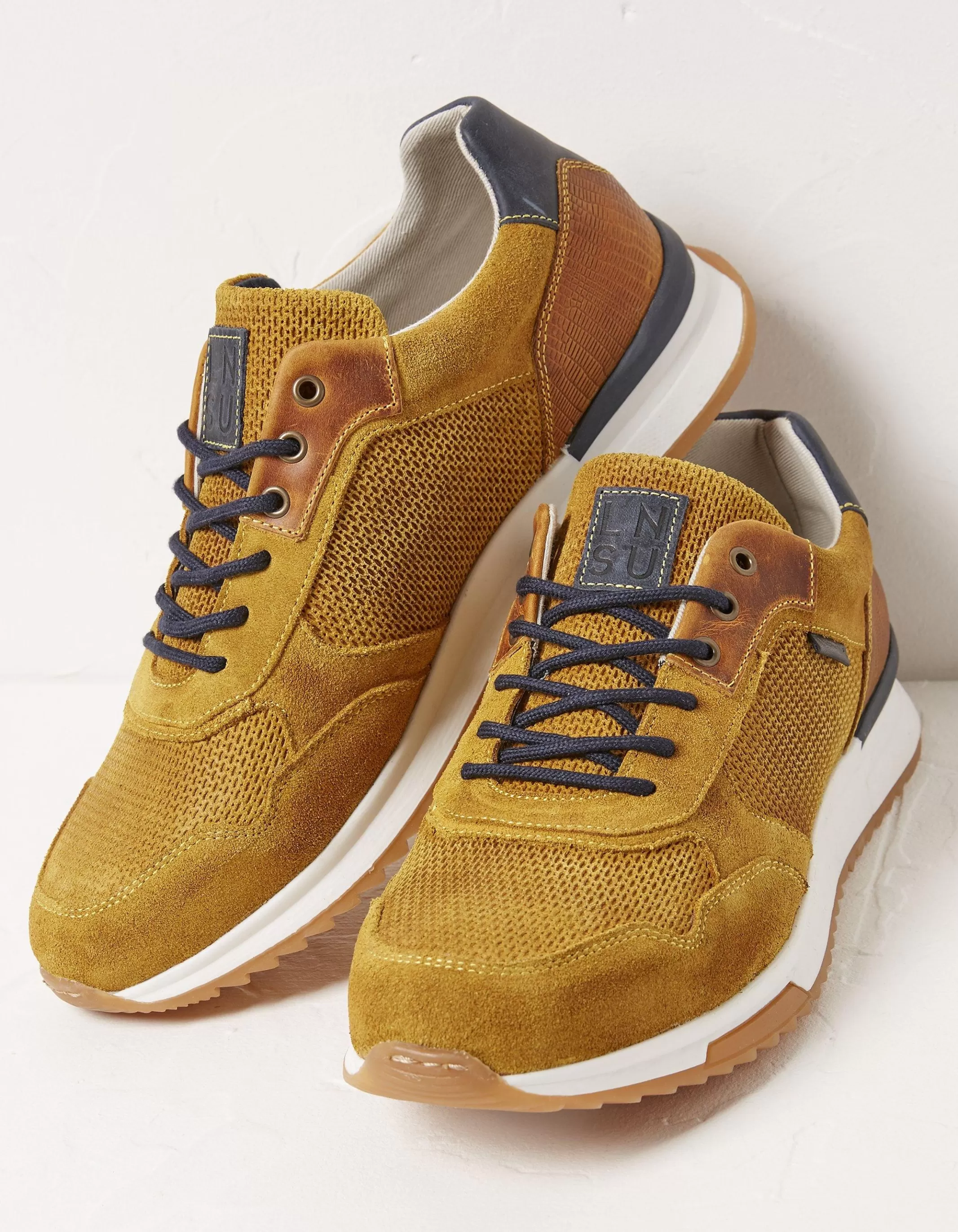 Sale FatFace Men's Leather Trainers Mustard