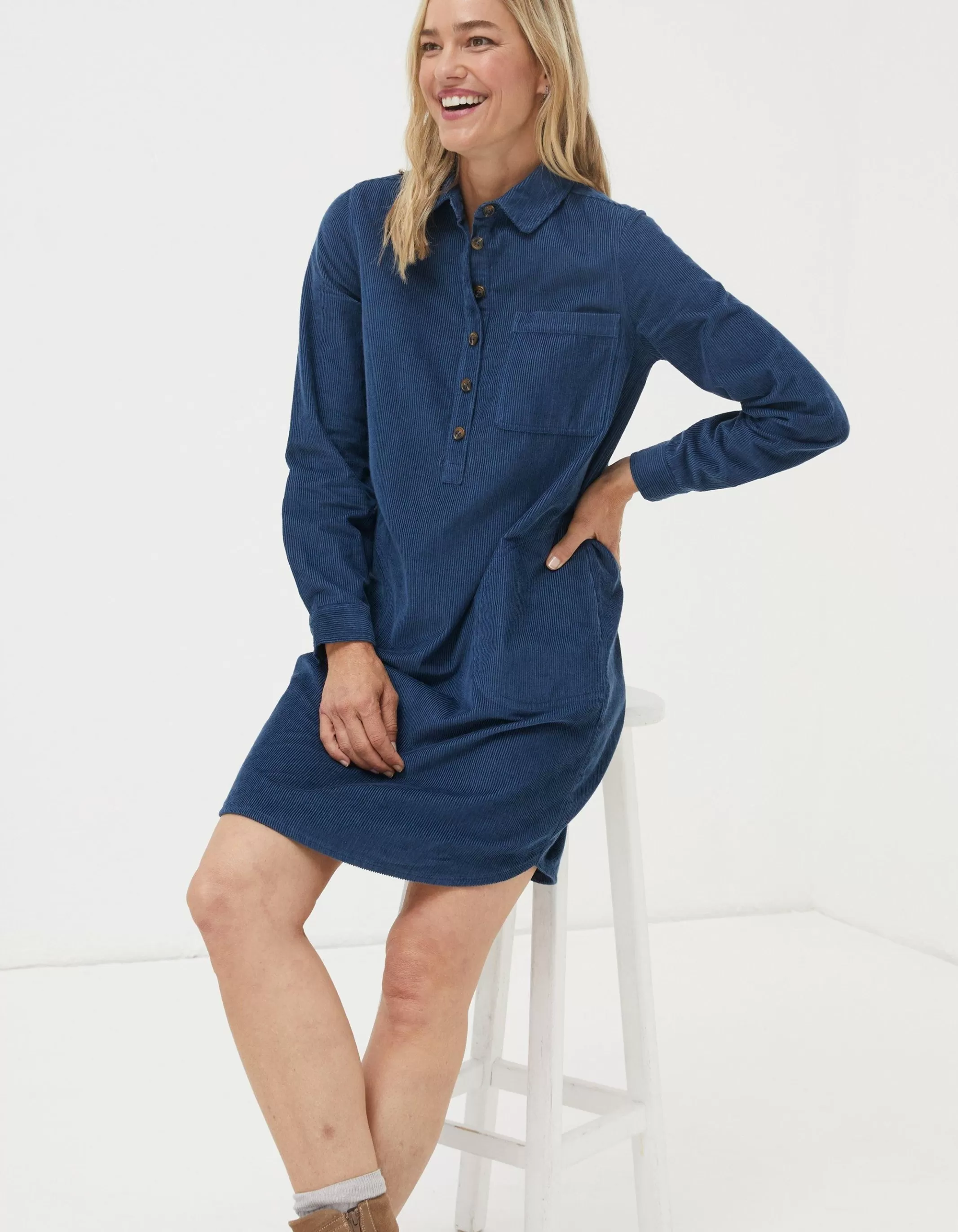 Clearance FatFace Micky Cord Dress Teal Green