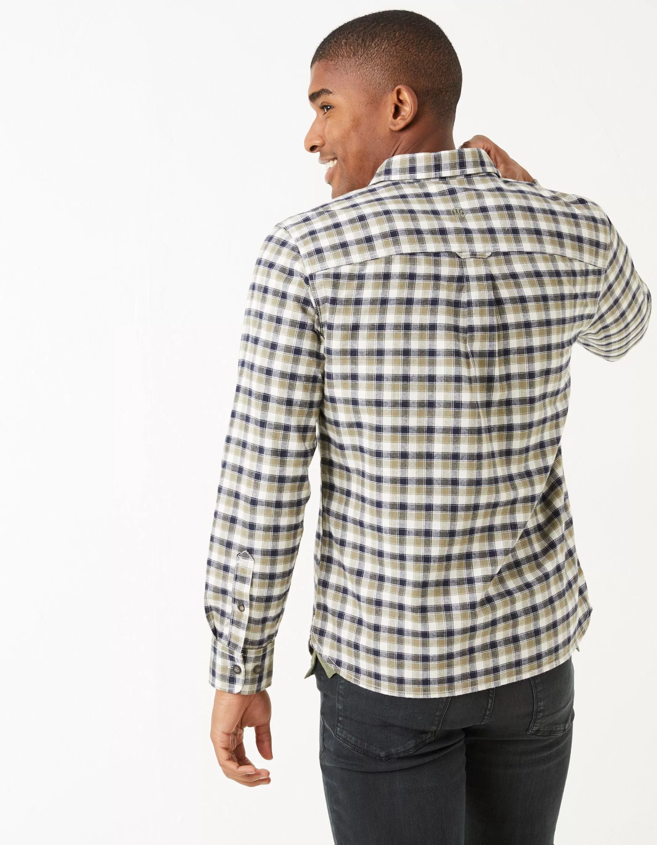 Cheap FatFace Miller Check Shirt Khaki Green