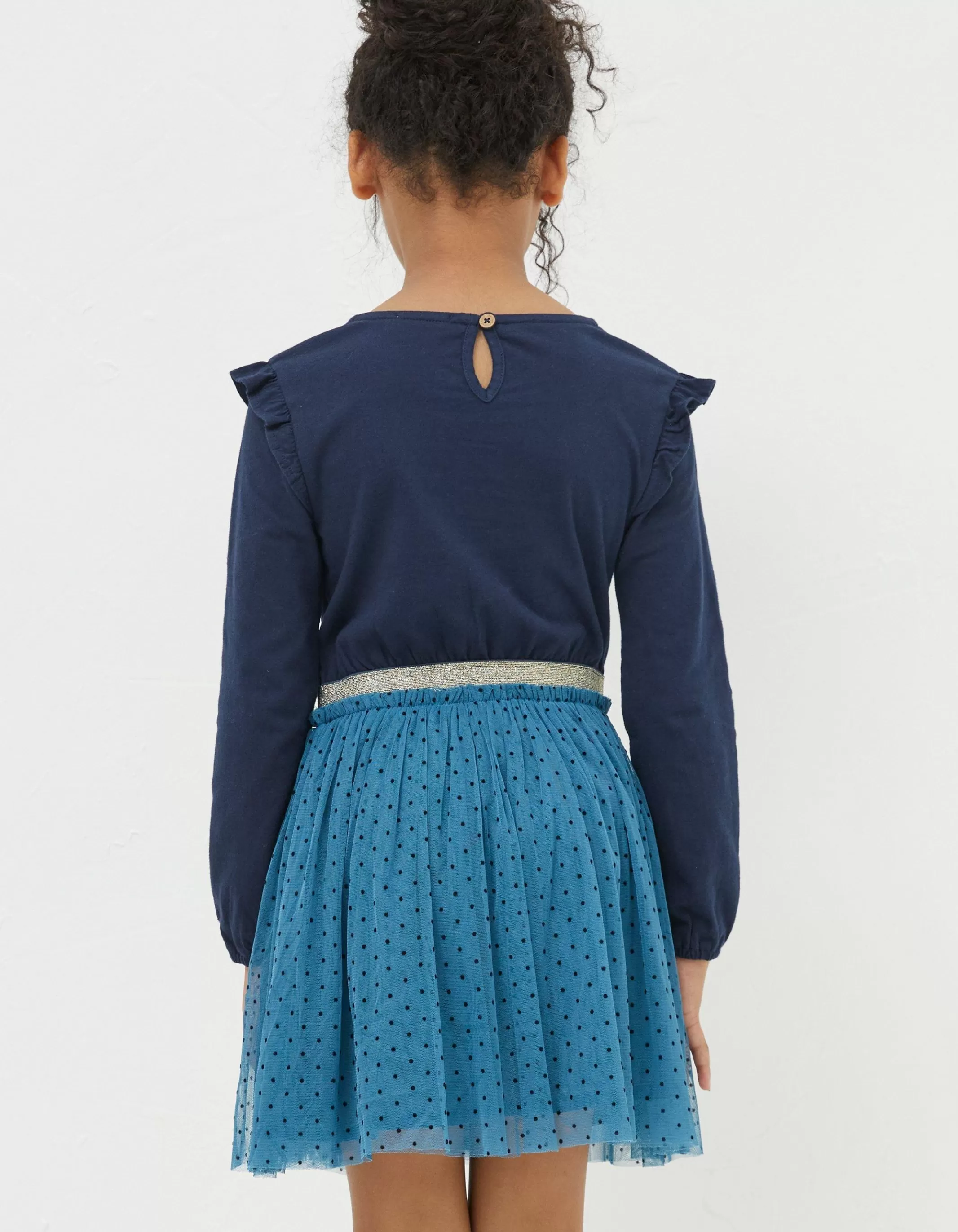 New FatFace Millie Tulle Spot Dress Teal Green